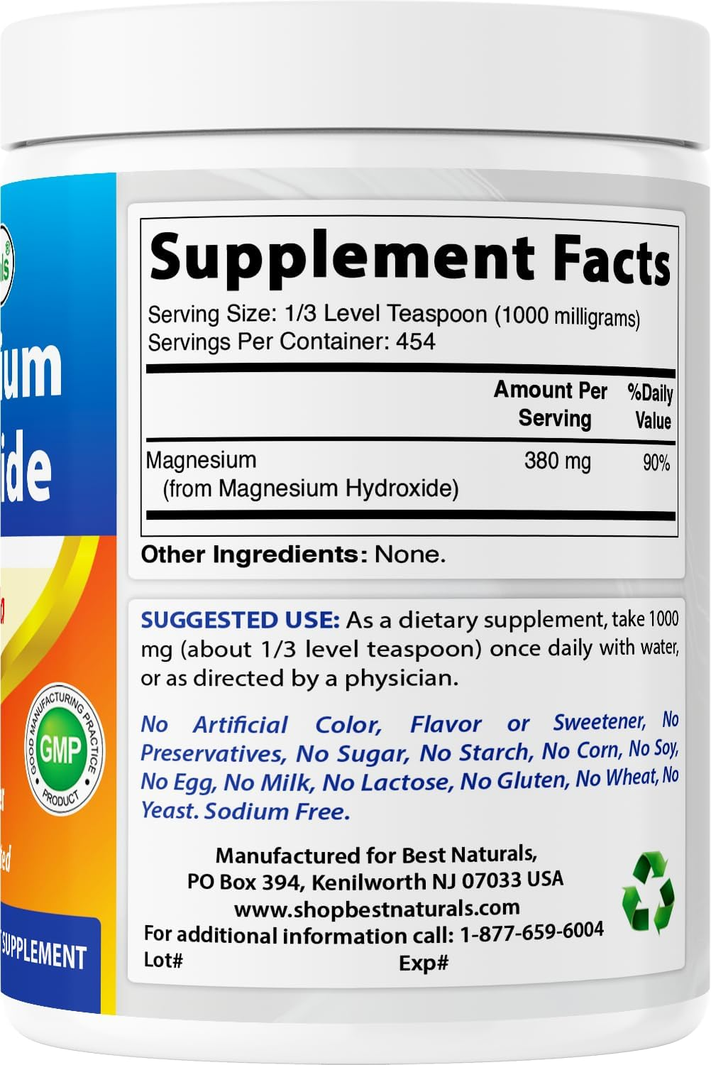 Best Naturals Magnesium Hydroxide Powder - 380Mg of Elemental Magnesium per Serving - 454 Servings per Cotainer - 1 Pound image number 5