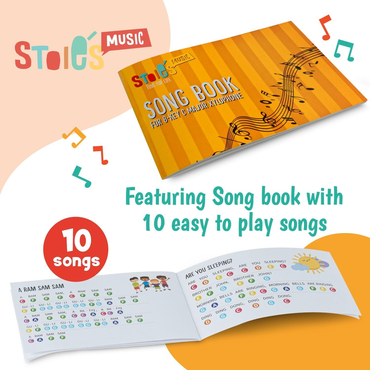 Stoie'S Rainbow Wooden 8 Notes Xylophone for Kids and Toddlers, Tuned C-Key Xylophone with Mallets and Music Songbook, Kids Musical Instrument Educational Montessori Toy image number 2