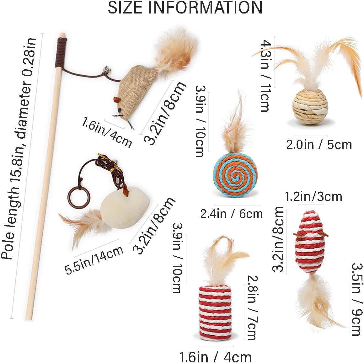 Mumoo Bear Cat Feather Toys Set with 7Packs Feather Ball Mice Interactive Cat Toys, Multicolor, 7Pc Feather Toys image number 3