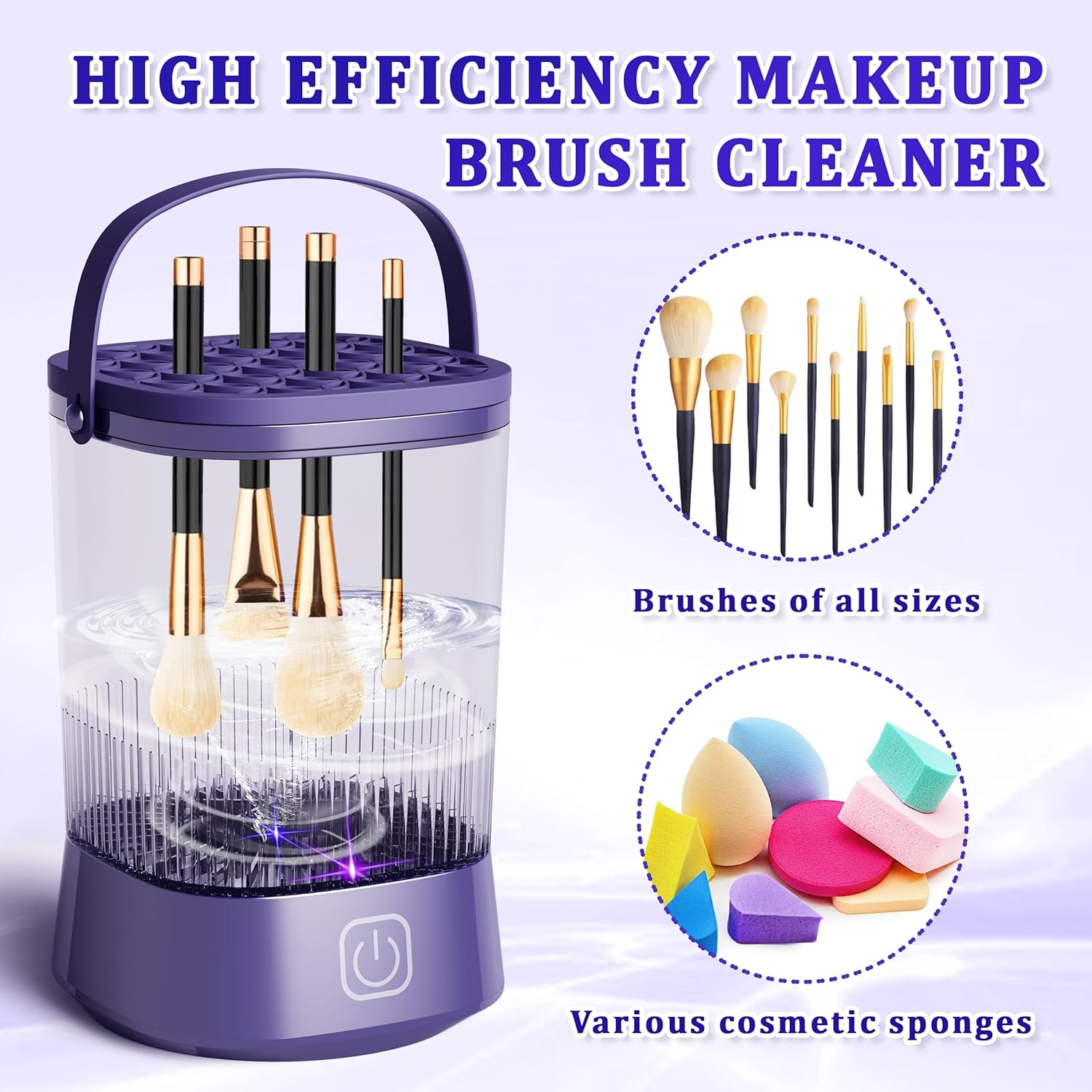Makeup Brush Cleaner Machine - Electric Makeup Brush Cleaner, Automatic Maku up Brush Cleaning with 1200 Mah Battery, for Makeup Sponges and All Size Brushes (Purple) image number 5
