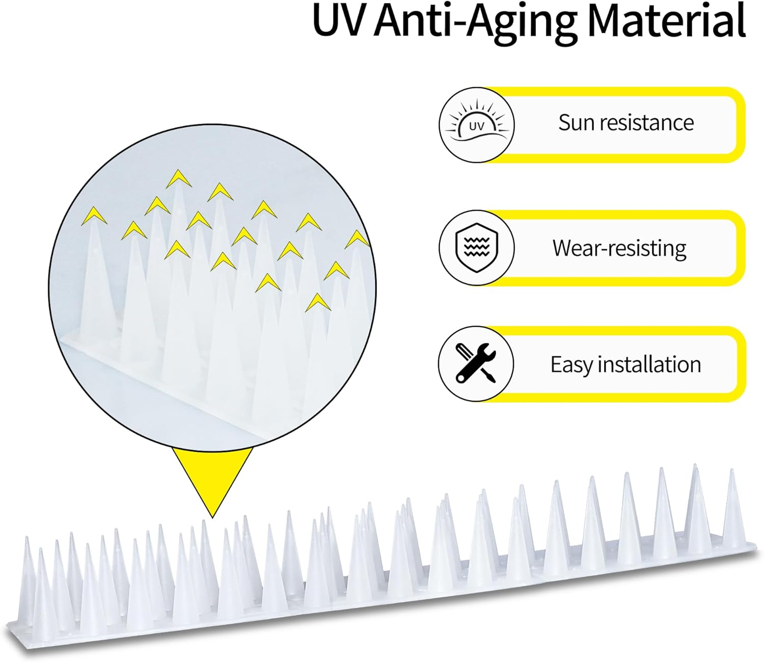 KOKMEYA Bird Spikes, 6.5FT Outdoor Bird Deterrent Spikes Device for Birds Pigeon Woodpecker Squirrel Raccoon Cat, Plastic Bird Deterrent for Outside, Patio, Roof, Sill, Fascia (Clear, 6Pcs) image number 1