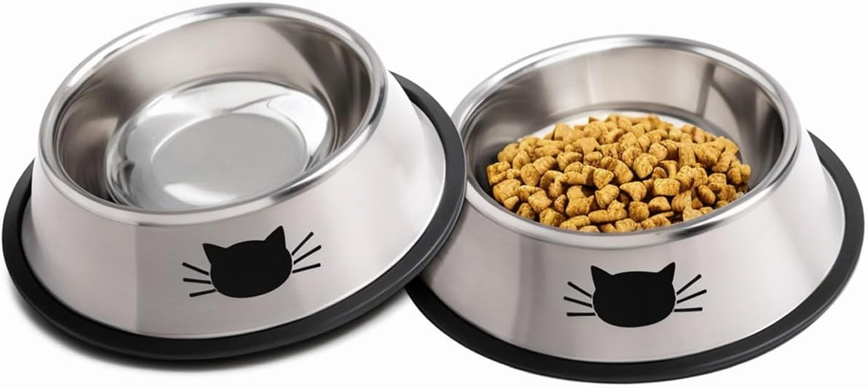 Cat Bowls, Set of 2 Cat Feeding Bowls, Cat Feeding Bowls, Double Cats, Water Feeding Bowl, Stainless Steel image number 5