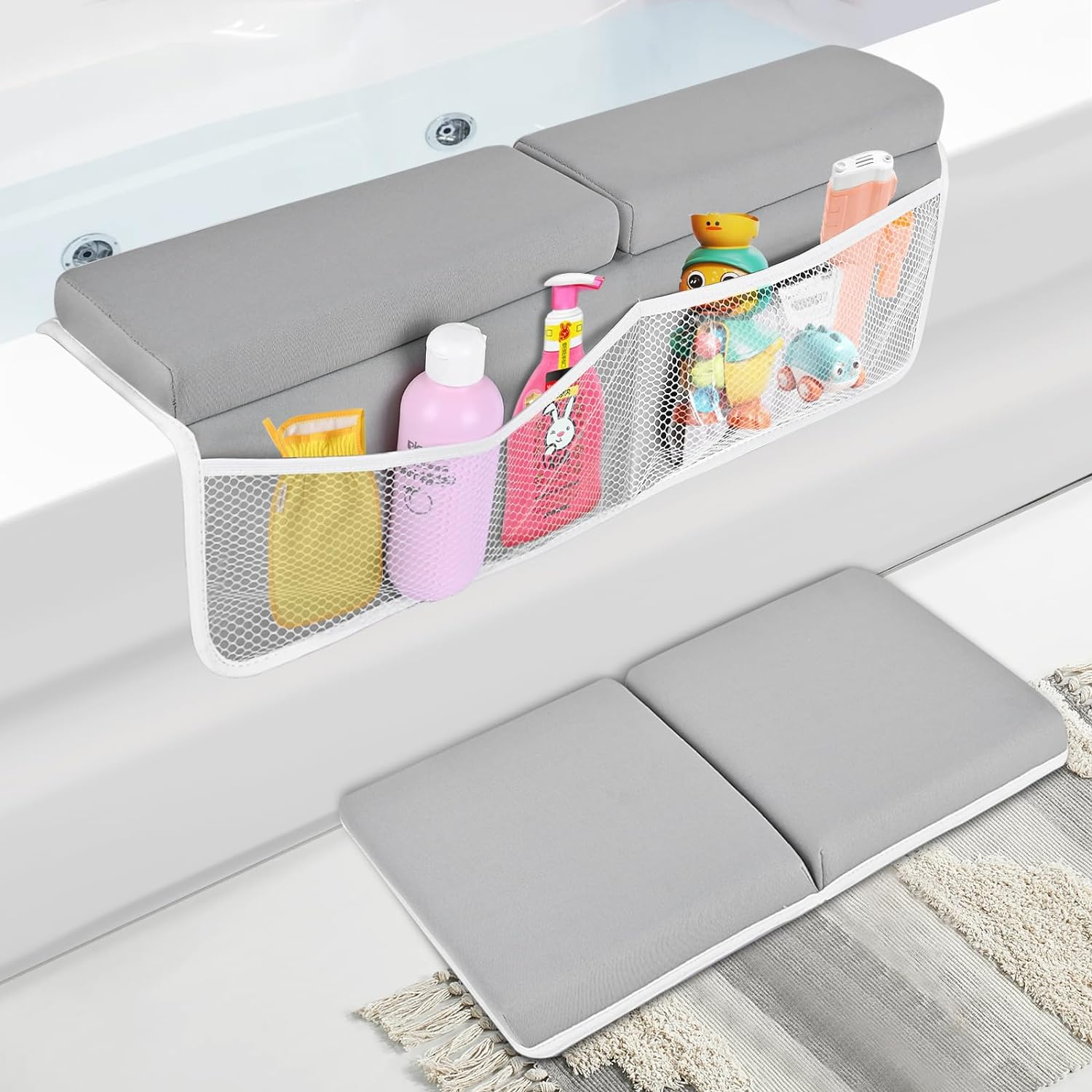 Comfortable Baby Bath Kneeler and Elbow Rest Pad Set - Foldable Non-Slip Mat, Thickest Bathtub Kneeler Pad with Parents - Painless Memory Foam, Soft and Quick Drying image number 2