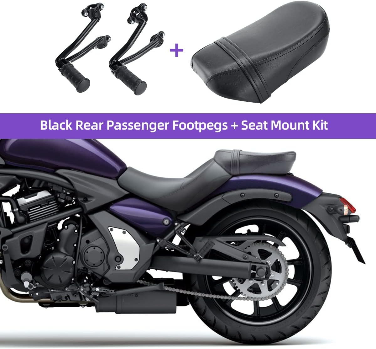 Passenger Seat and Foot Pegs Kit for Kawasaki Vulcan 650 VN650 2015-2023 image number 1