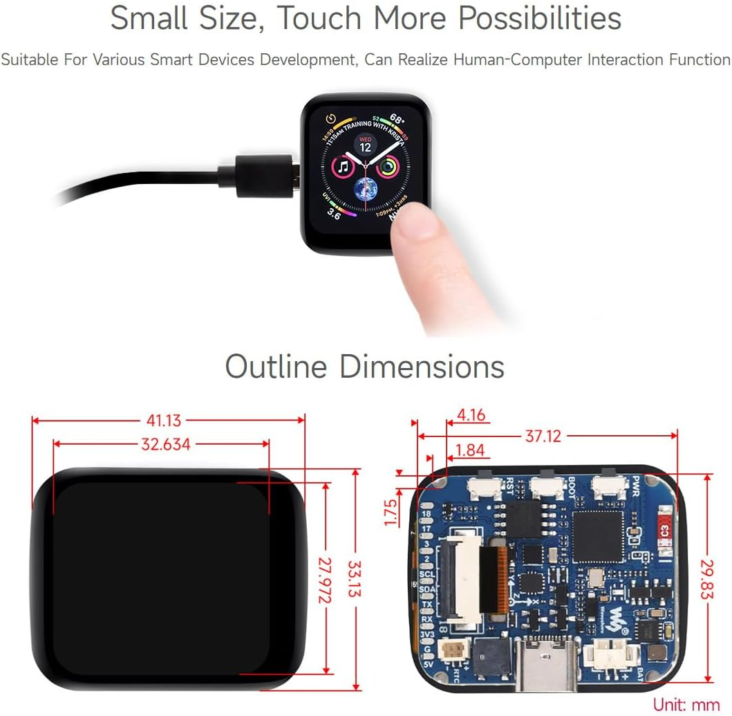 Waveshare ESP32-S3 1.69Inch 262K Color Touch LCD Development Board, 240&times;280 Resolution,Compact Size, Accelerometer and Gyroscope Sensor