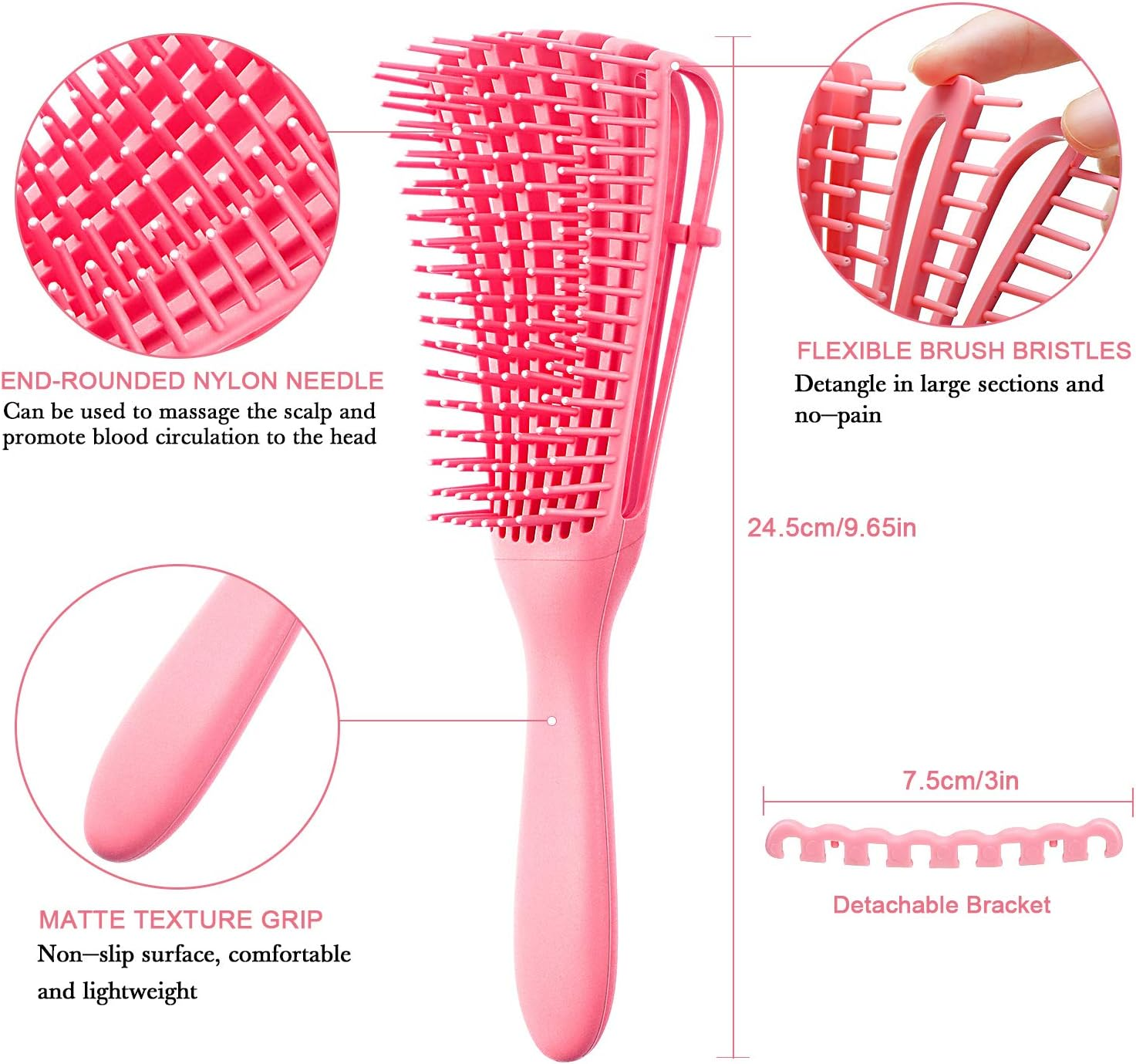 2 Pieces Detangling Brush for Afro America/African Hair Textured 3A to 4C Kinky Wavy/Curly/Coily/Wet/Dry/Oil/Thick/Long Hair, Knots Detangler Easy to Clean (Pink, Green) image number 2