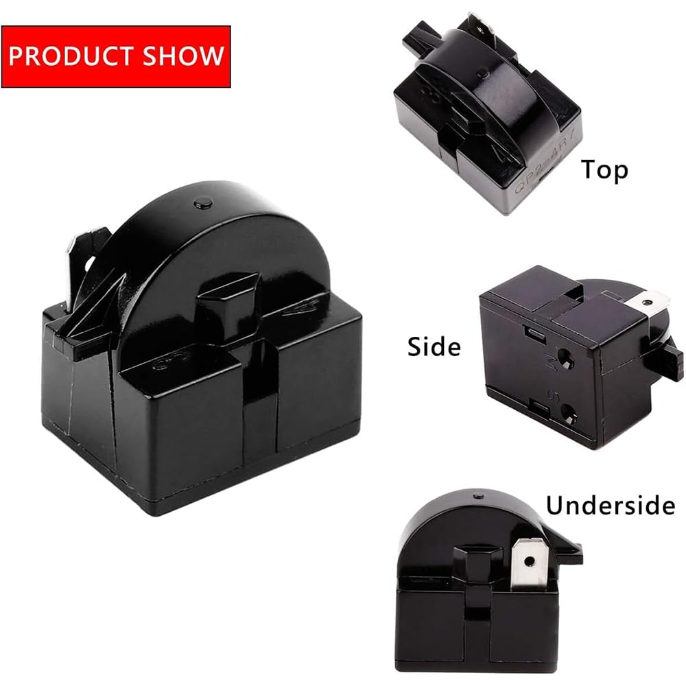 QP-02-4.7 PTC Refrigerator Start Relay,1 Pin Refrigerator Starter Relay and 1Pcs Refrigerator Overload Protector 1/2HP, Mini Refrigerator Parts Compatible with LG Refrigerator Compressor