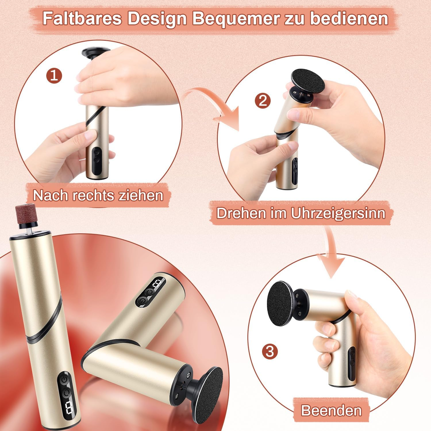 Electric Callus Remover, Electric Callus Remover, Foldable 2 in 1 with 80 & 120 Sandpaper, 9 Speeds Callus Removal, Foot Electric for Callus Removal, Cracked Heels image number 5