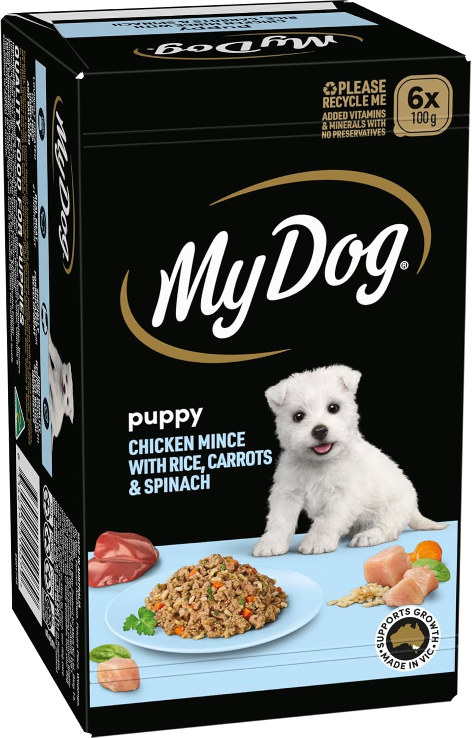 My Dog Puppy Wet Dog Food Chicken Mince with Rice, Carrots & Spinach 100G Tray, 36 Pack image number 5