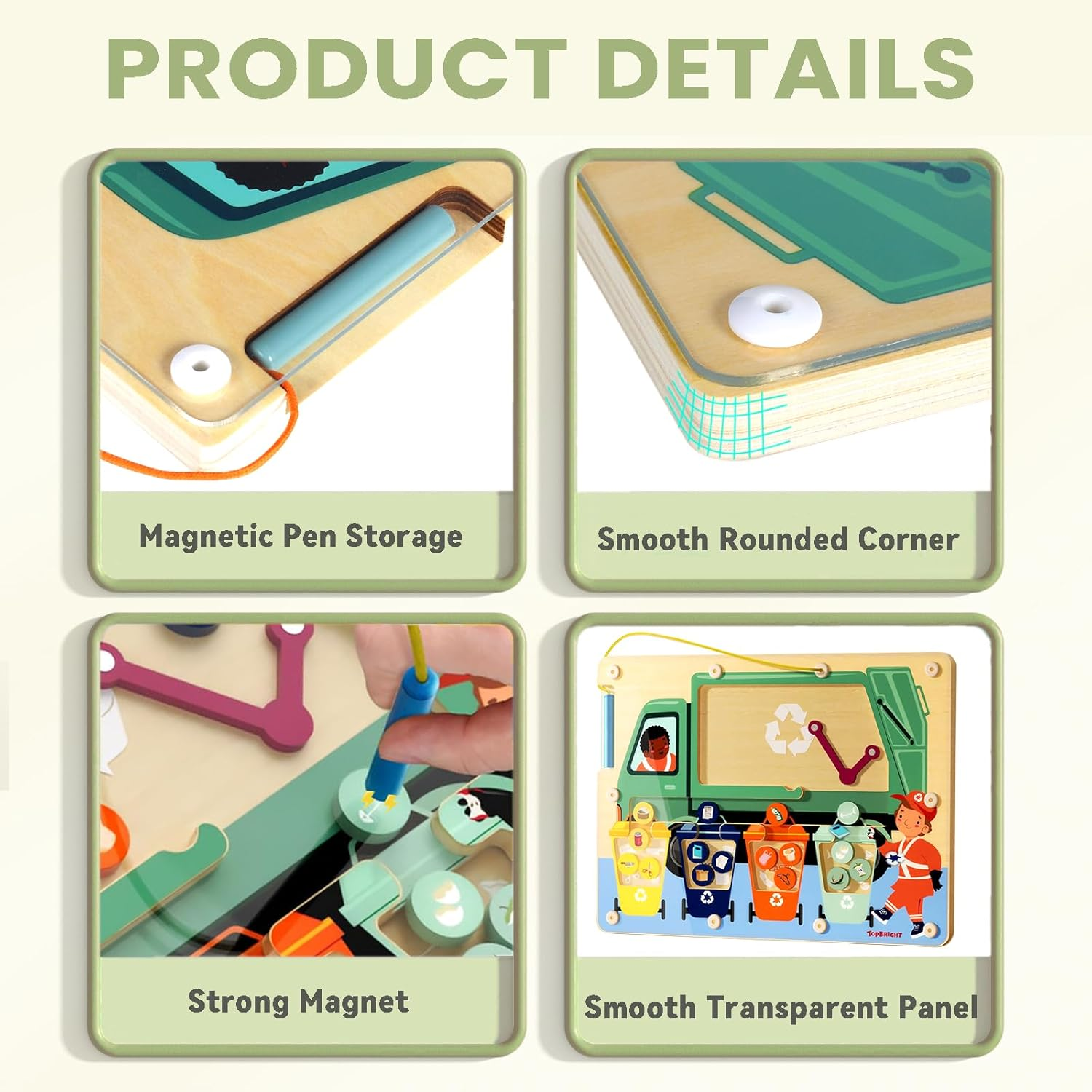 TOP BRIGHT Magnetic Color Maze Sorting Game Montessori Toys for 3+ Year Old, Wooden Garbage Magnet Educational Learning Toys, Toddler Travel Toys Fine Motor Skills for Boys Girls Gift