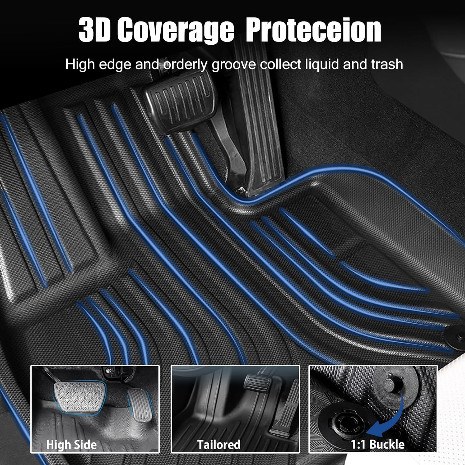 KASUART Floor Mats Fit for Toyota Rav4 2019-2022,TPE All-Weather Protection 1St & 2Nd Row 3D Car Foot Mats, Waterproof/Anti-Slip Custom Fit Heavy Duty Car Floor Mats (Rav4 2019-2022) image number 1
