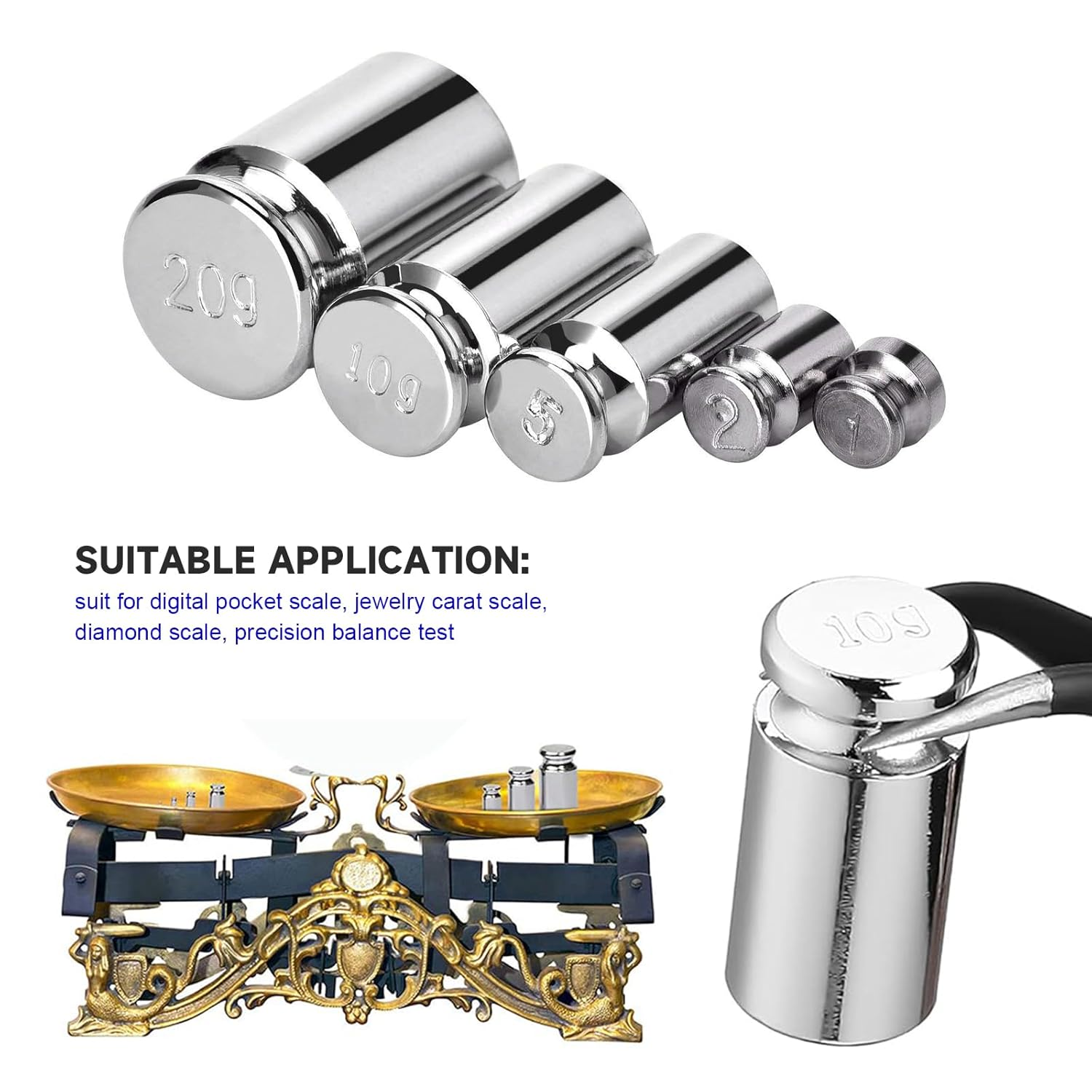 5 Pcs Calibration Weight 1G 2G 5G 10G 20G - Precision Calibration Weight Set for Digital Scales & Balances, Professional Gram Scale Weights for Gram Scale Balance & Jewelry Scale image number 2