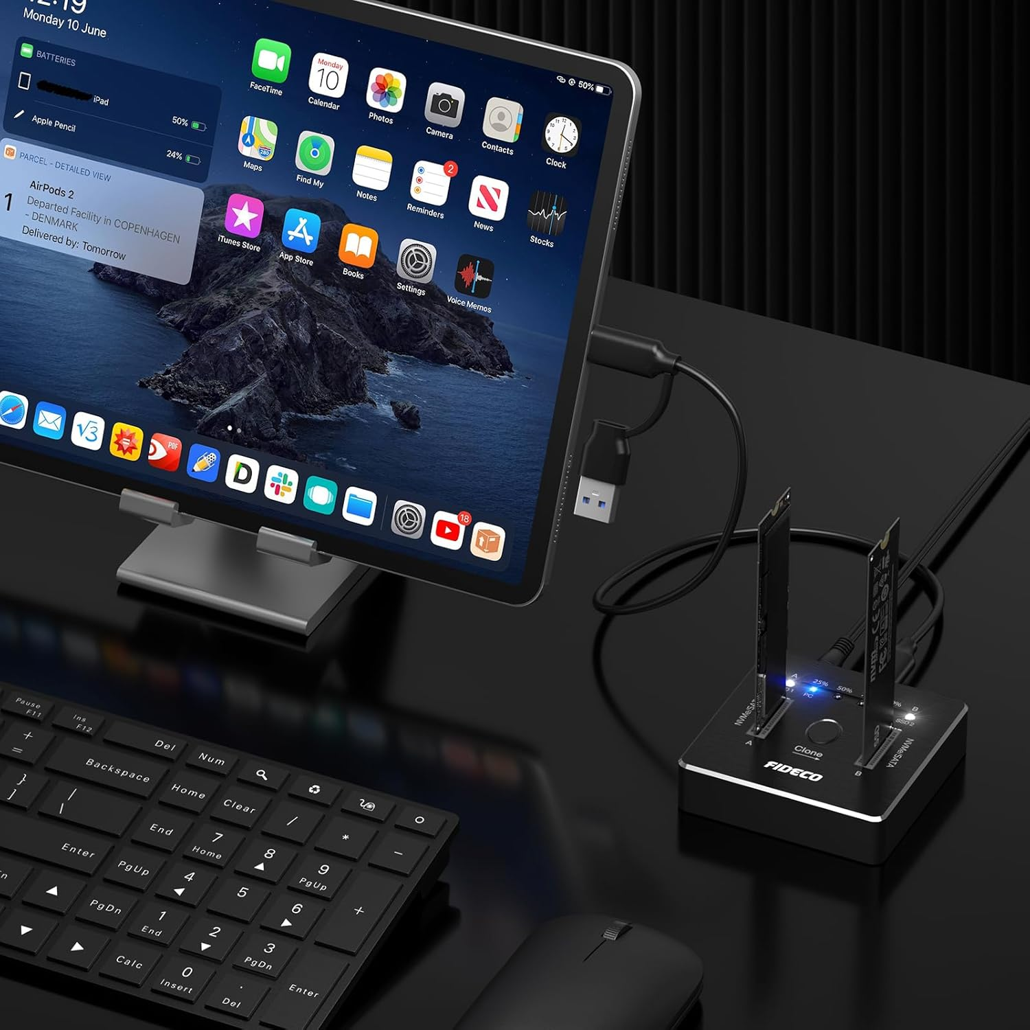 FIDECO M.2 Nvme SATA SSD Cloner Dock, USB 3.2 Gen 2 X 2, 20Gbps Dual Nvme SATA SSD Enclosure, M.2 Duplicator Cloner, Support Offline Clone, UASP and Trim, Aluminum Design image number 2