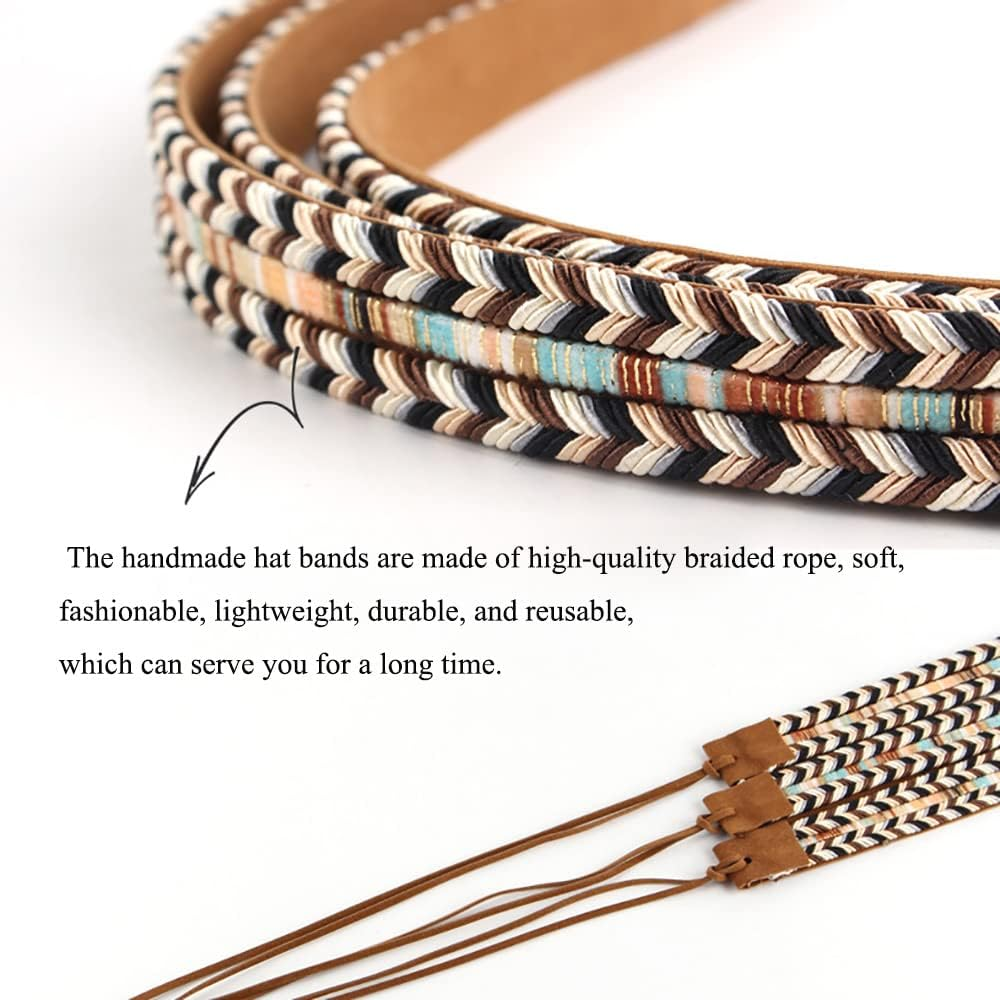 GRNUS Hat Bands for Women Fedora Hat Men Cowboy Cowgirl Hats Handmade Men Belt Accessories Rope Belt - Braid + Gemstone image number 5