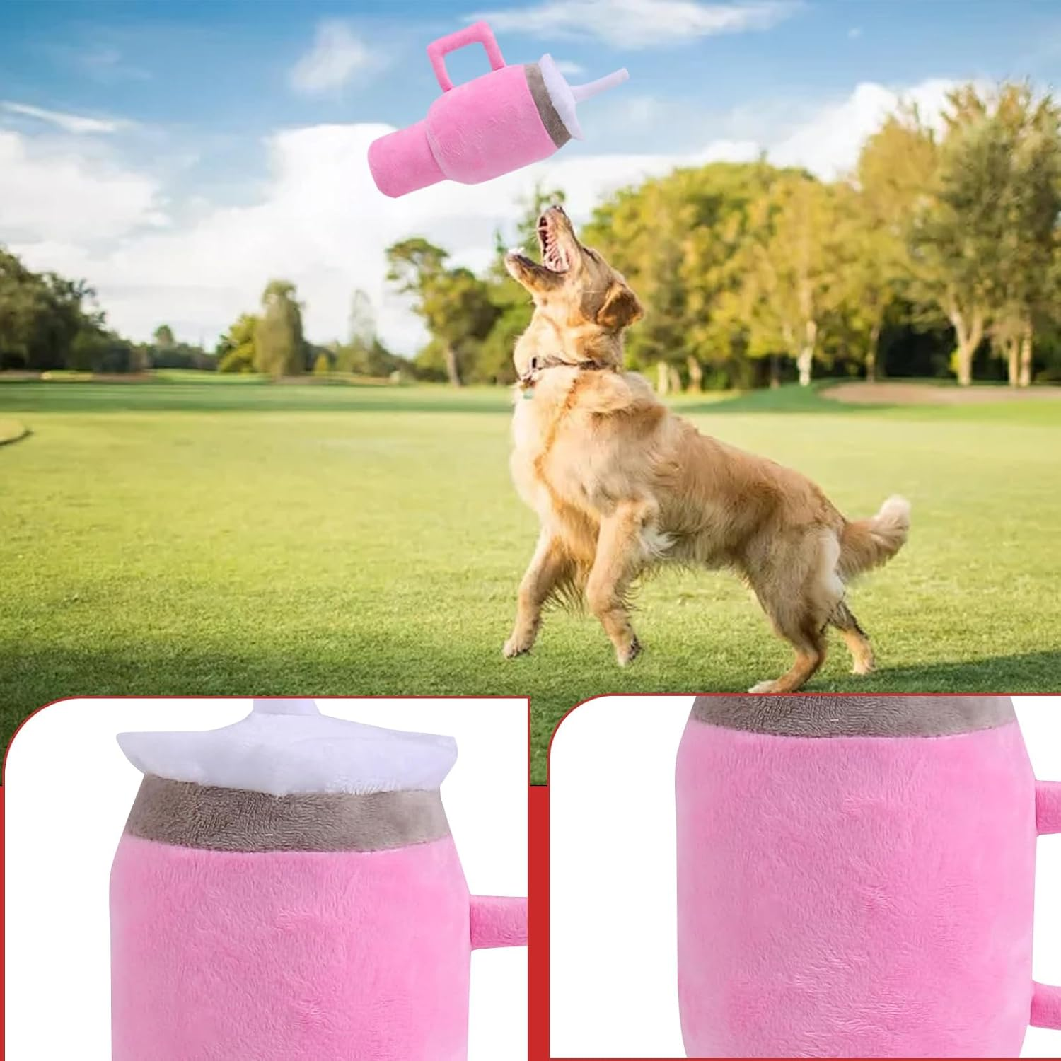 Tumbler Cup for Dogs - Funny Pink Dog Toy, Cute Plush Pup Bottle image number 2