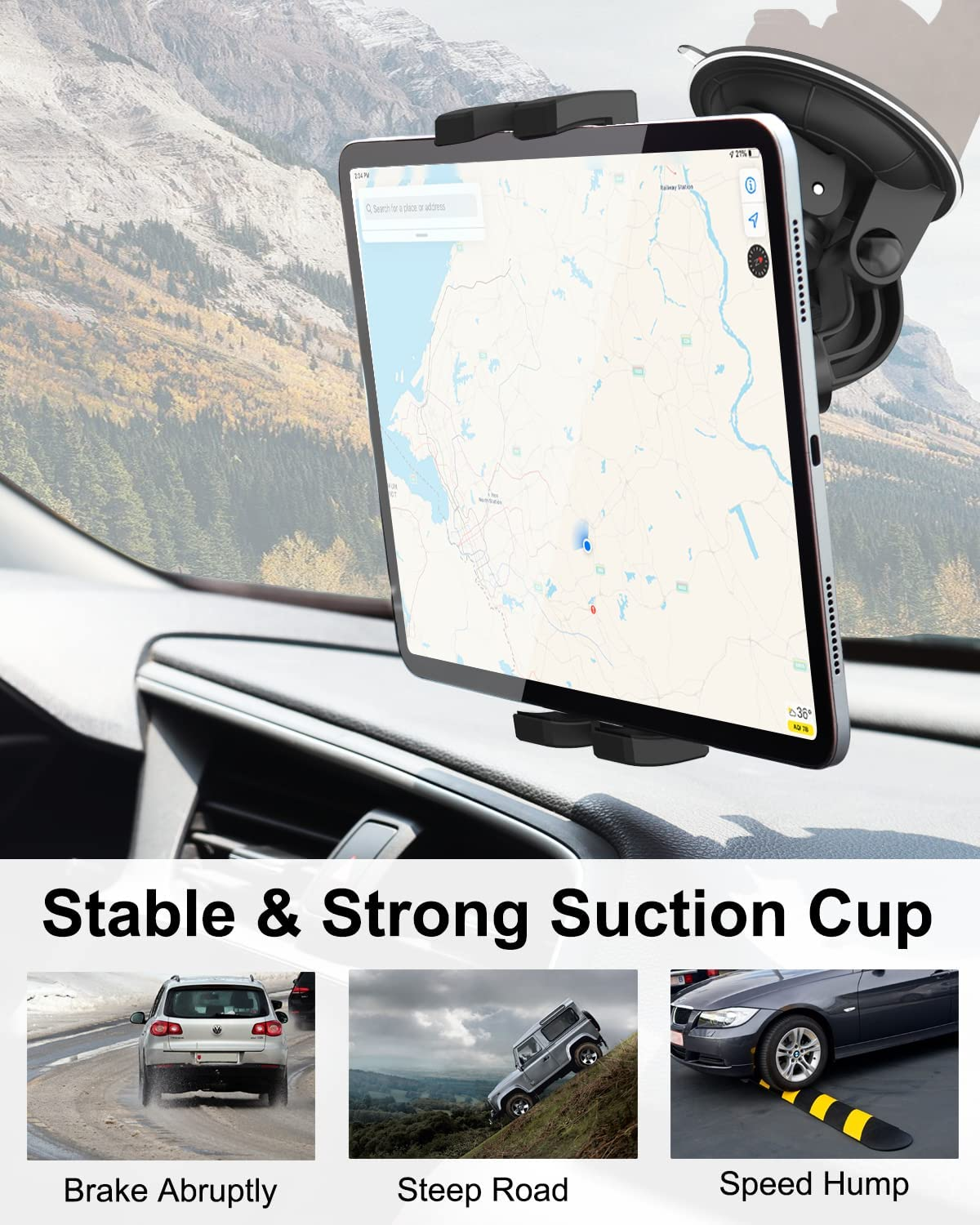 EXSHOW Windshield Car Tablet Mount, Window Dashboard Tablet Holder, 95Mm Powerful Suction Mount for Ipad Pro 12.9/ Air/Mini, Galaxy Tab, Iphone, More 4-13'' Phone & Tablets,1/4'' Screw Tip for Camera image number 1