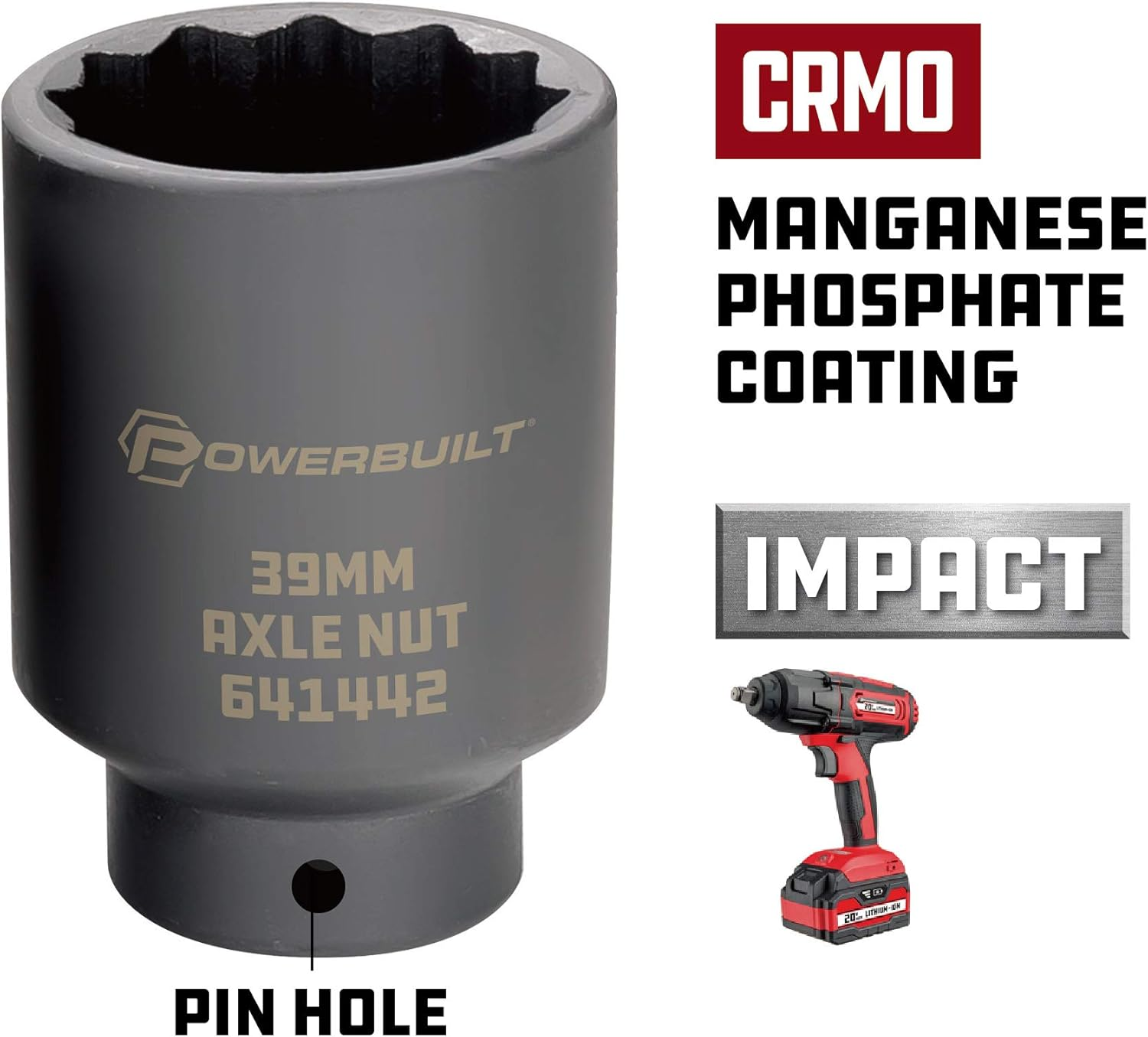Powerbuilt 39Mm Axle Nut Socket, 1/2 Inch Drive, Use with Impact Wrench, 12 Point Extra Deep, Remove Axle Shaft Nut - 641422 image number 2