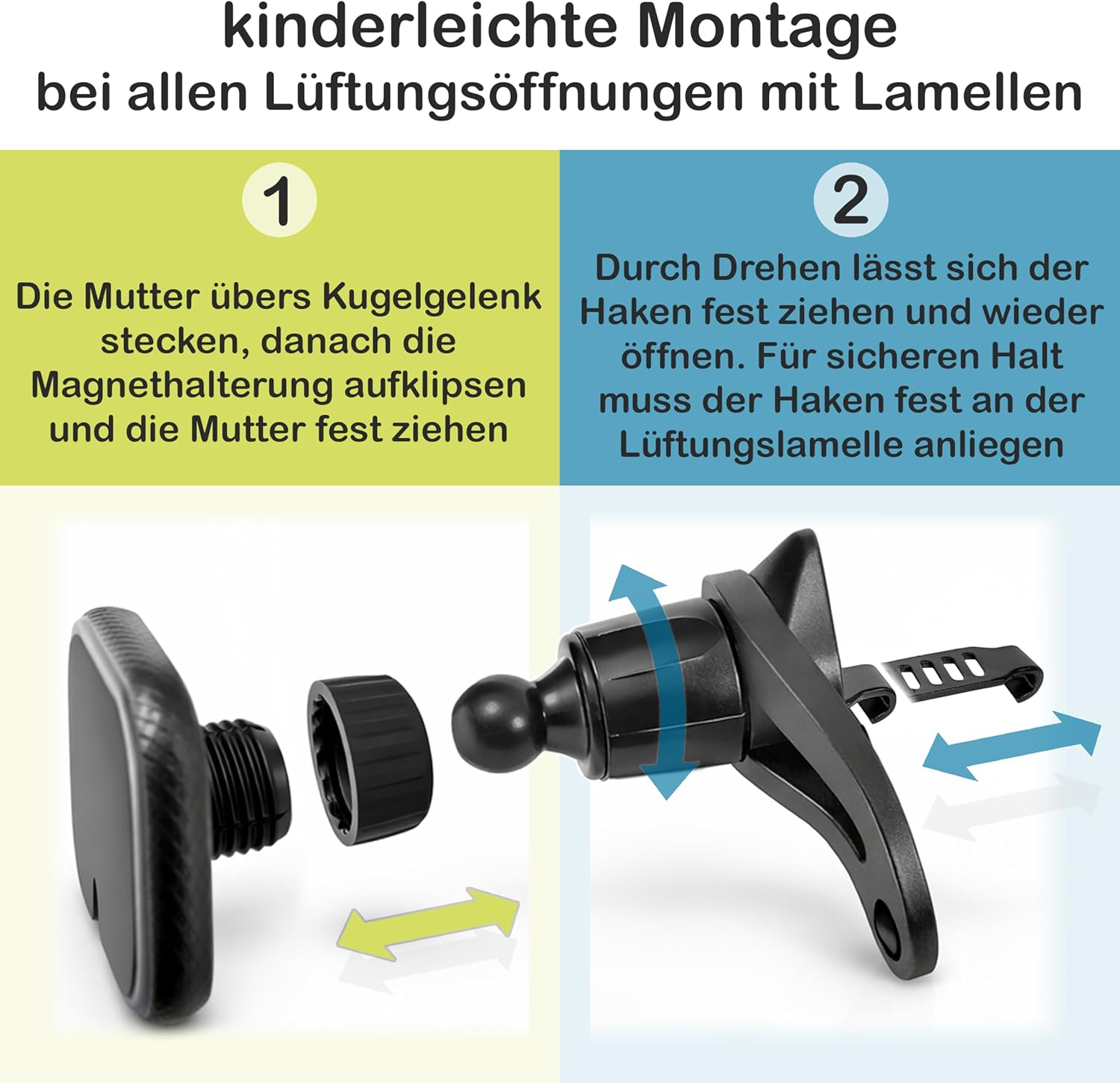 Mobile Phone Holder Car Magnet for round Ventilation | Magnetic Holder for Mobile Phone for round Fans and Air Vent | Ideal for Mercedes, Audi A3 and All Ventilation Nozzles with Slats image number 4