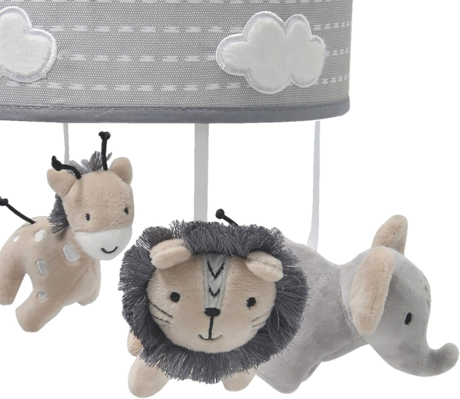 Lambs & Ivy Jungle Safari Musical Baby Crib Mobile - Gray, Beige, White, Animals image number 6