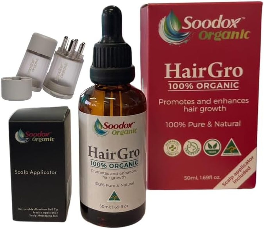100% Organic Soodox Hairgro Oil 50Ml | Organic Hair Growth, Thickening, Scalp and Hair Strengthening Oil | All Organic Castor, Coconut, Avacado, Biotin, Rosemary Oil and Vitamin E | Includes Scalp Applicator image number 1