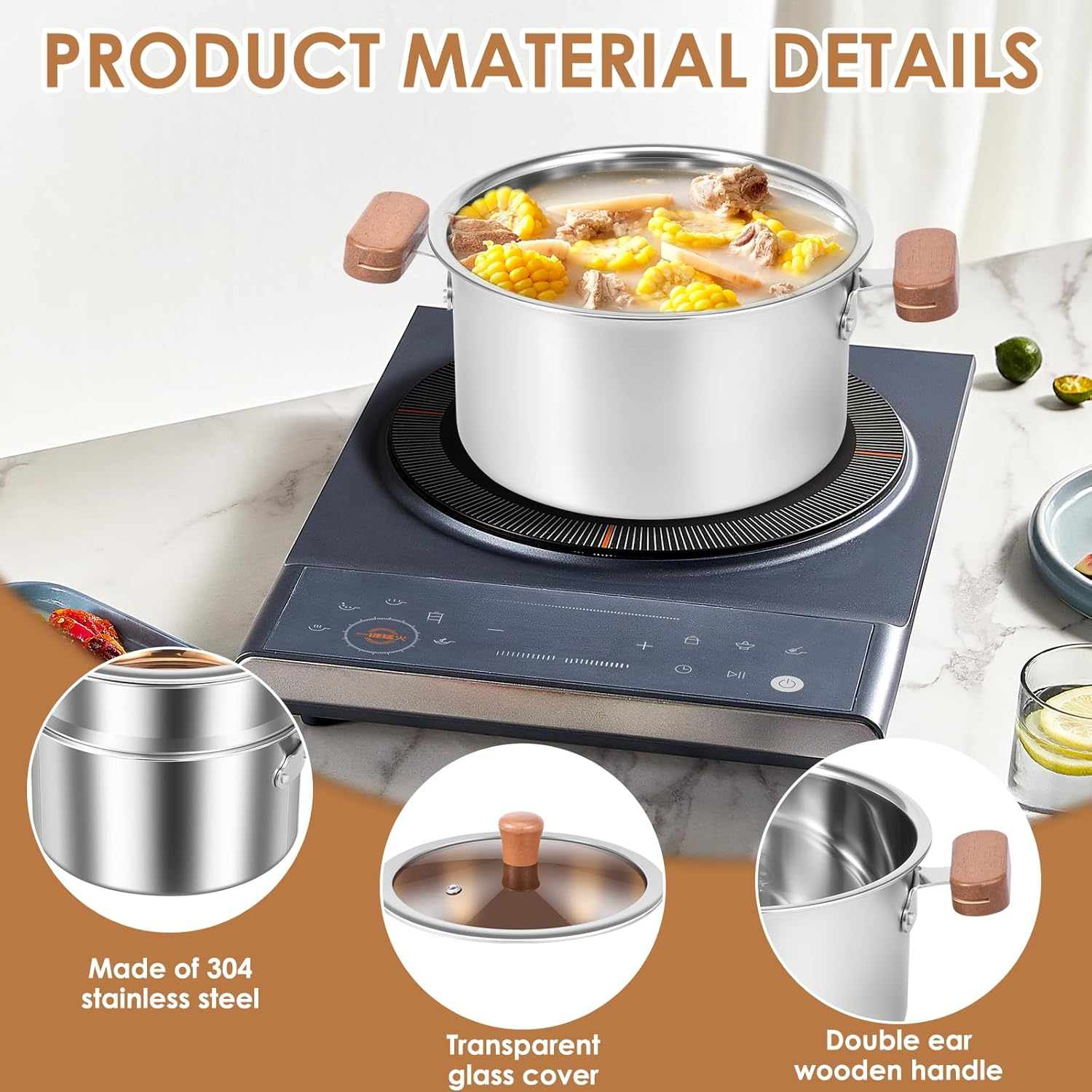 Awobepl Stainless Steel Steamer Pot Set 2.5L with Insert & Basket for Gas, Induction Cooktop & Electric Stove | for Veggies, Dumplings, Seafood, Kitchen Cooking Set image number 2