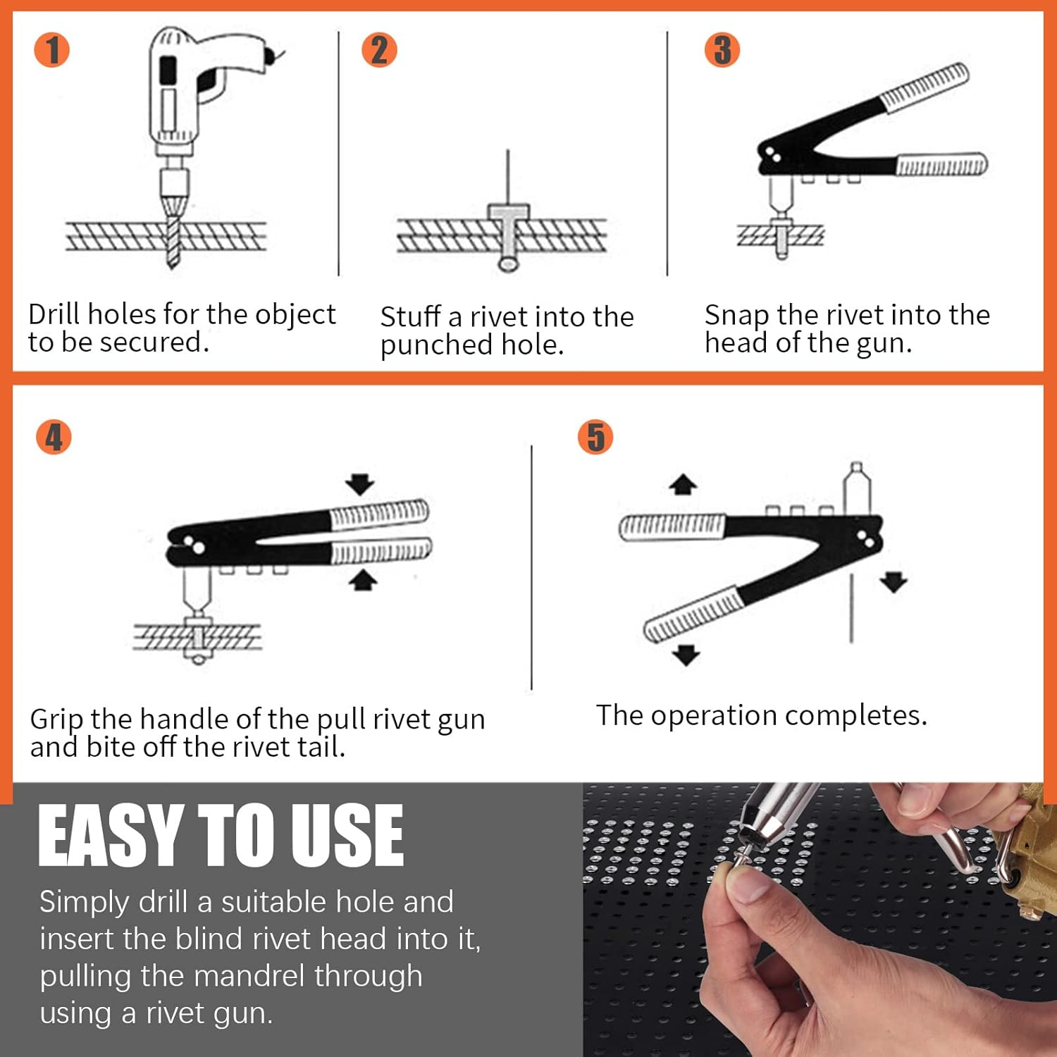 Tanstic 495Pcs 9 Sizes Aluminum Rivets Assortment Kit, M3.2 M4 M4.8 Blind Rivets, Pop Rivets with Storage Case (Silver) image number 3