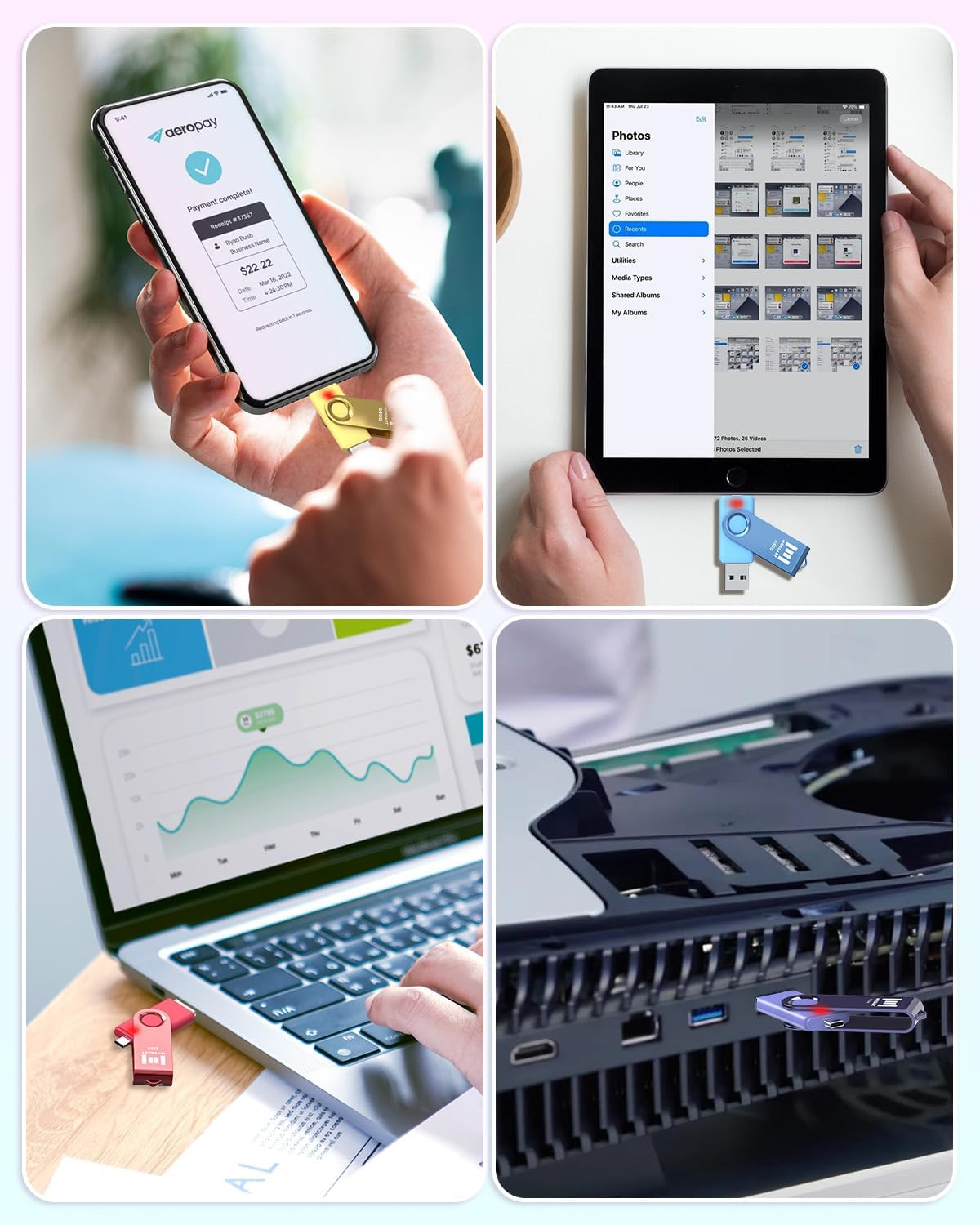 MOSDART 64GB USB 2.0 C and a Dual Flash Drive, Exfat Memory Stick, for Iphone 15 and 16, Android Phone, Ipad, Macbook, and Other Laptops, Vibrant Colors (Pack of 5) image number 6