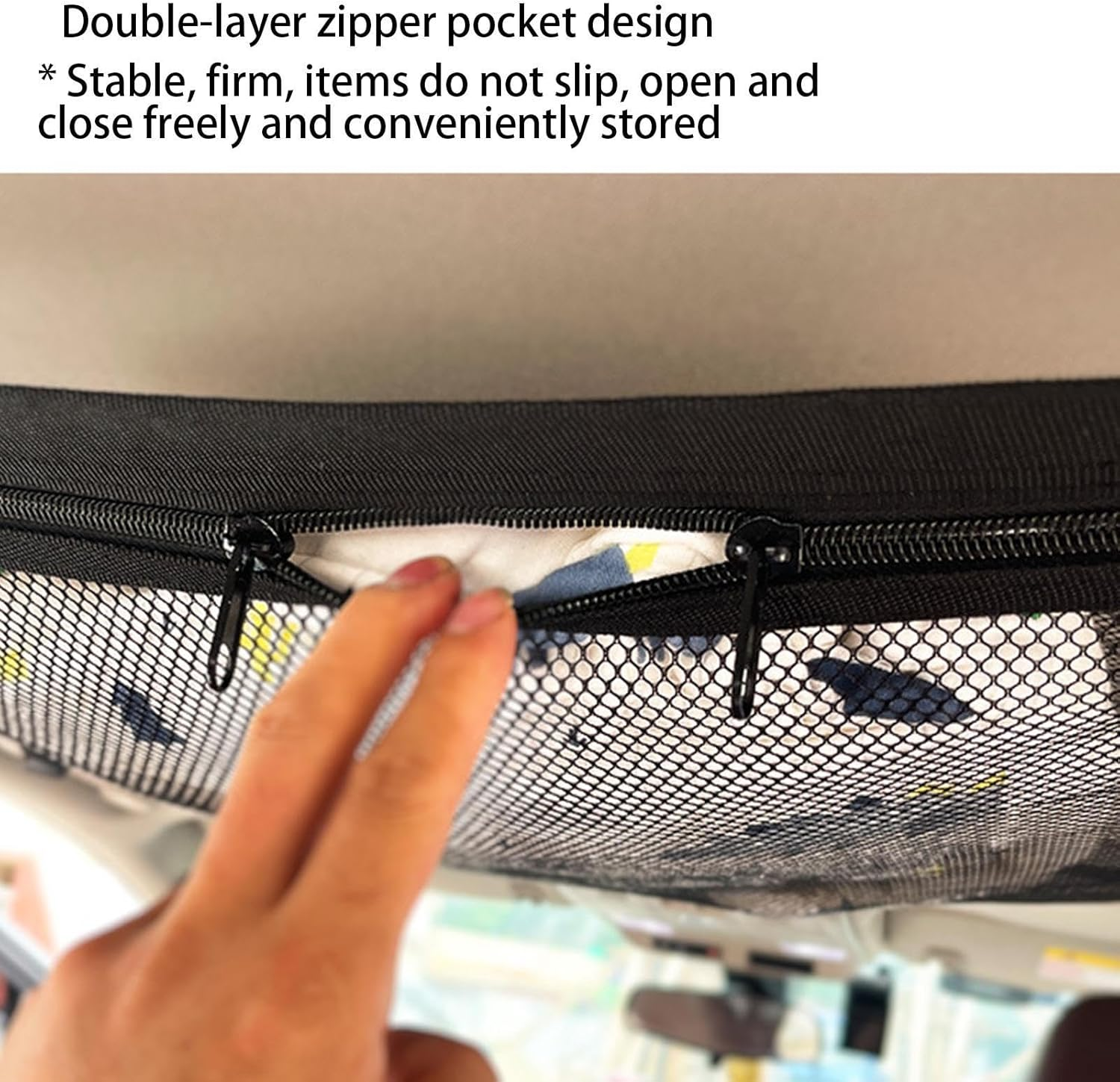 JMEDIC Car Ceiling Cargo Net - Large Capacity Roof Luggage Net Pocket - Black Nylon - Universal Fit - Hook Fastener - SUV, RV image number 4