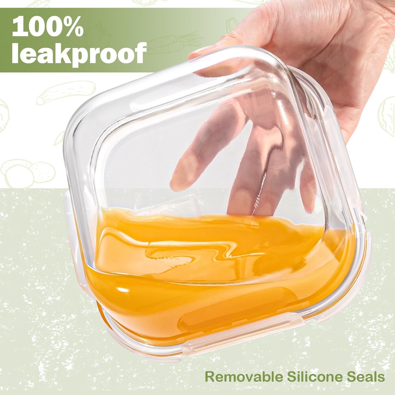 Glass Food Storage Containers 24 Oz, Small Glass Meal Prep Containers, Oevn, Microwave & Freezer Safe Glass Containers with Lids, 3 Cup Glass Containers for Salad, Soup, Lunch, Kitchen, Travel, 4 Pack image number 2