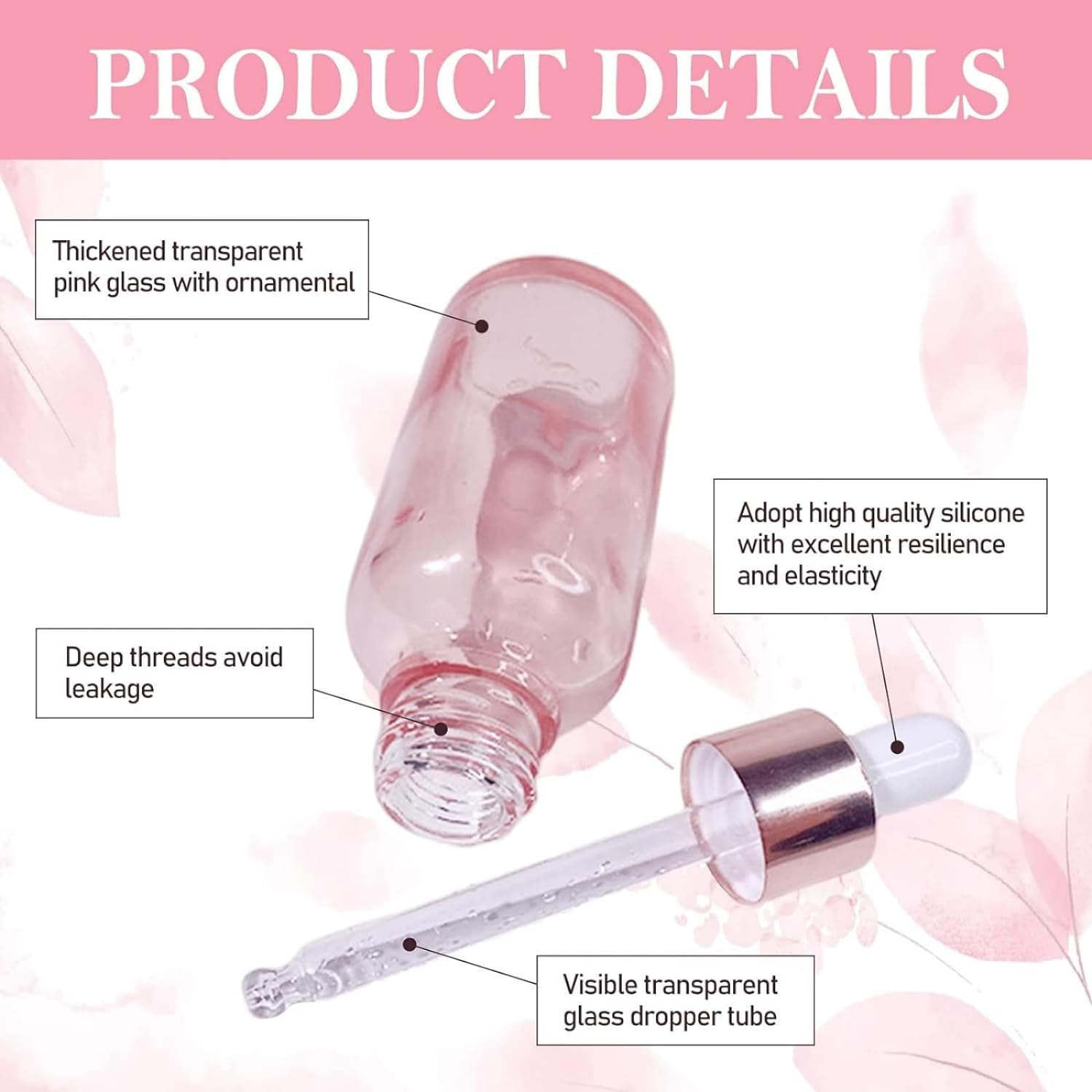 TAVVKE 10Pcs, 10Ml Glass Dropper Bottles with Dropper Pipettes, Travel Mini Refillable Empty Dropper Bottles for Essential Massage Oils/Chemical Liquid/Aromatherapy (Pink) image number 3