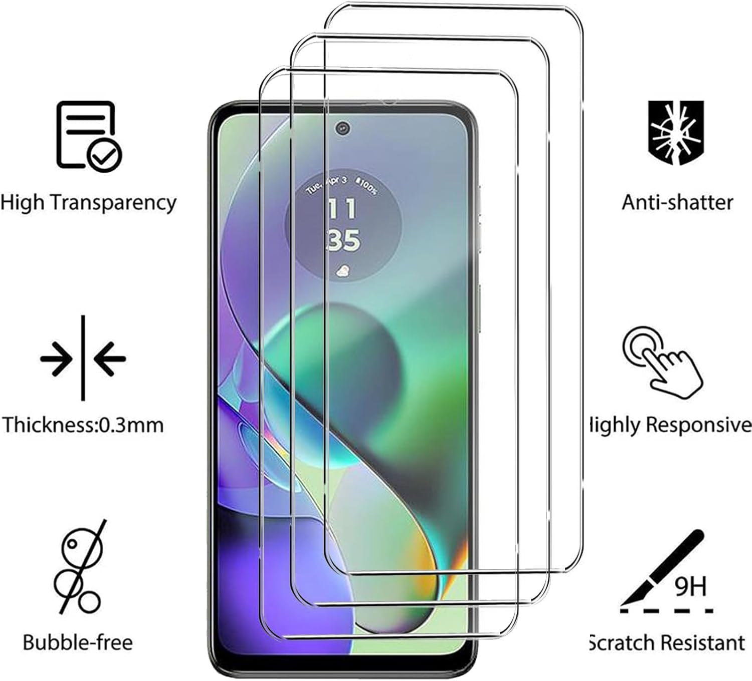 HEYUS [3+3 Pack] Screen Protector + Camera Lens Protector for Moto G54, [Scratch Resistant] HD Clear Camera Tempered Glass for Motorola Moto G54 image number 1