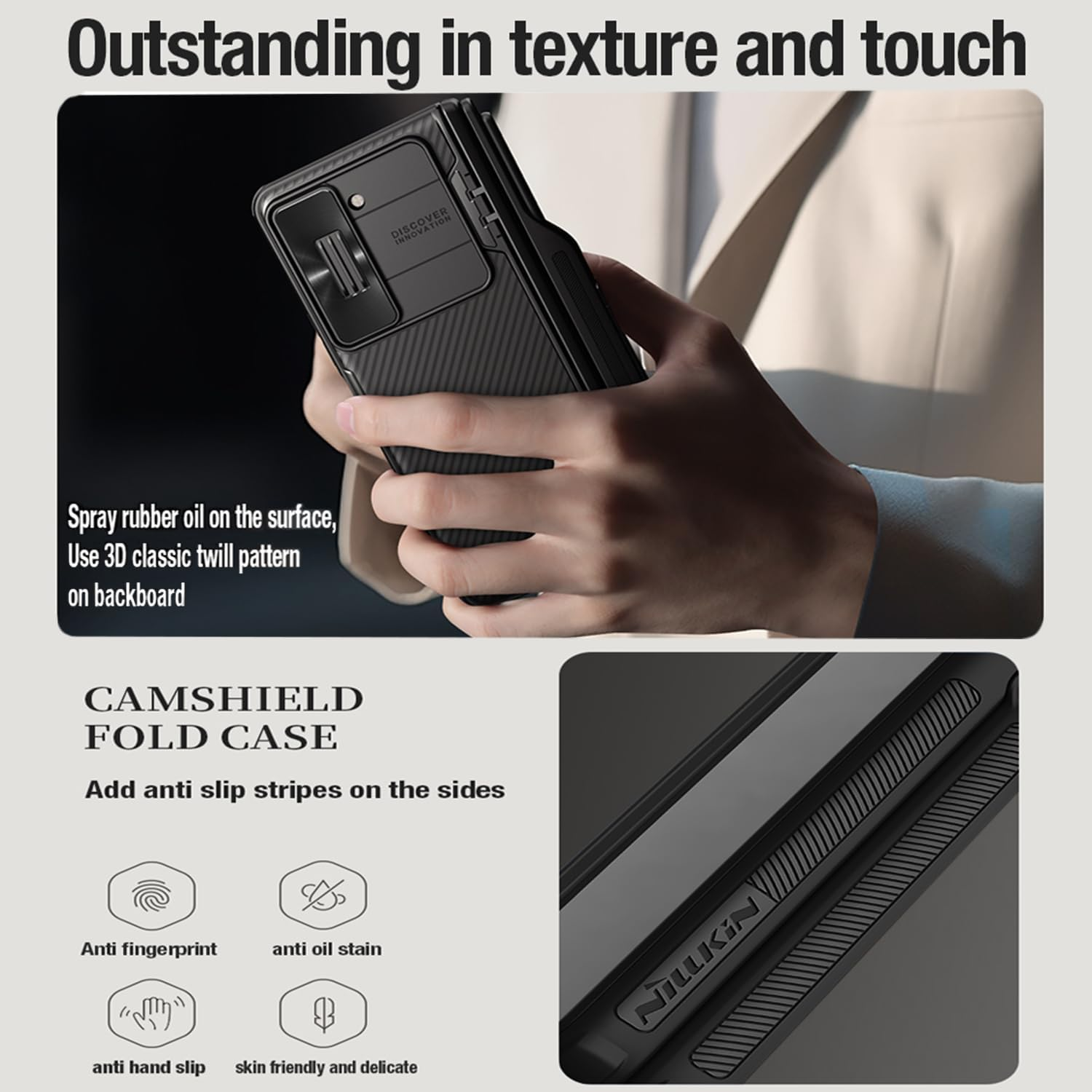 For Samsung Z Fold 5 Case with [S Pen Fold Edition] & Slide Camera Cover & Pen Holder,Hinge Protection with Kickstand Phone Case for Samsung Galaxy Z Fold 5 (Black with Pen) - Black image number 4