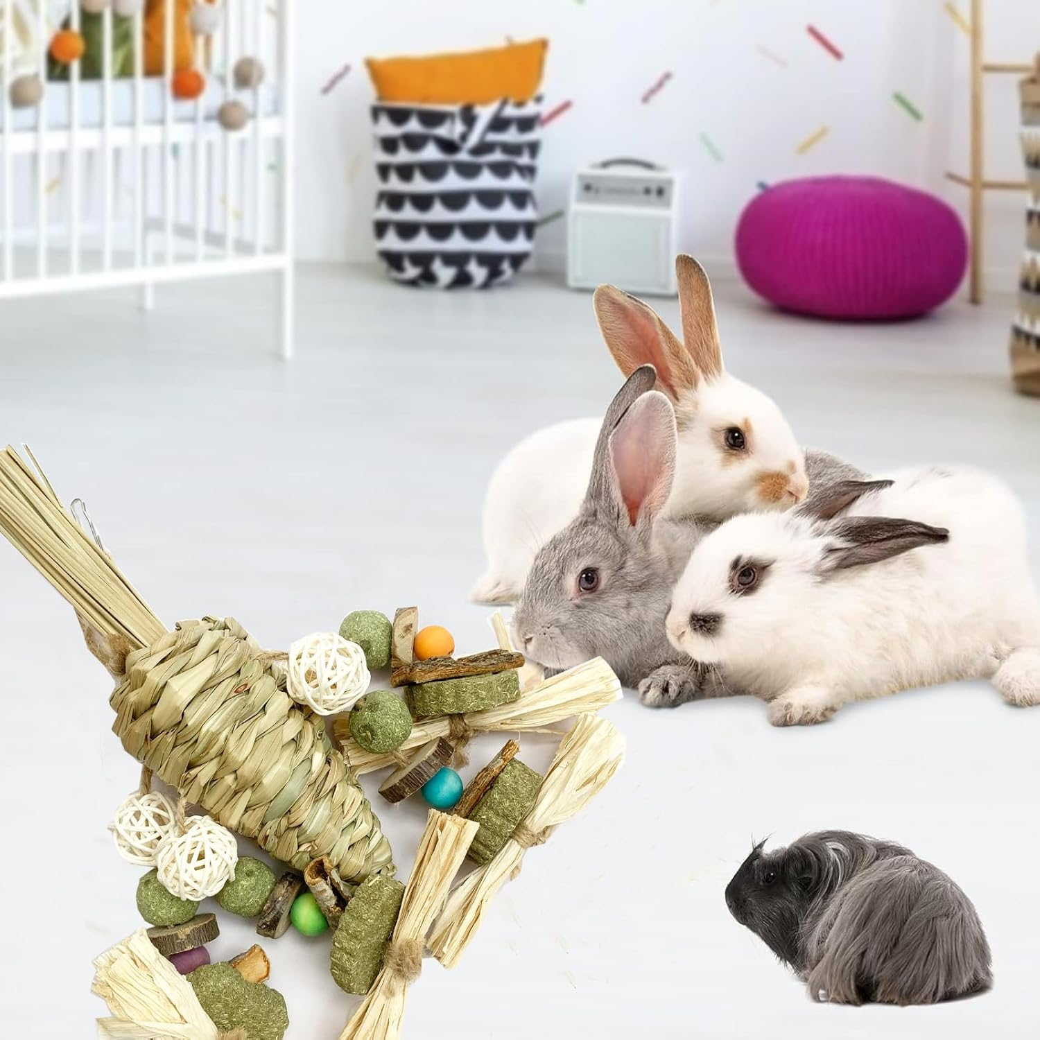 Rabbit Chew Toys for Bunny, Chew Toy Tooth Care Molar Tool Playing Rabbit Toy for Small Animal, Hamsters, Guinea Pigs image number 3