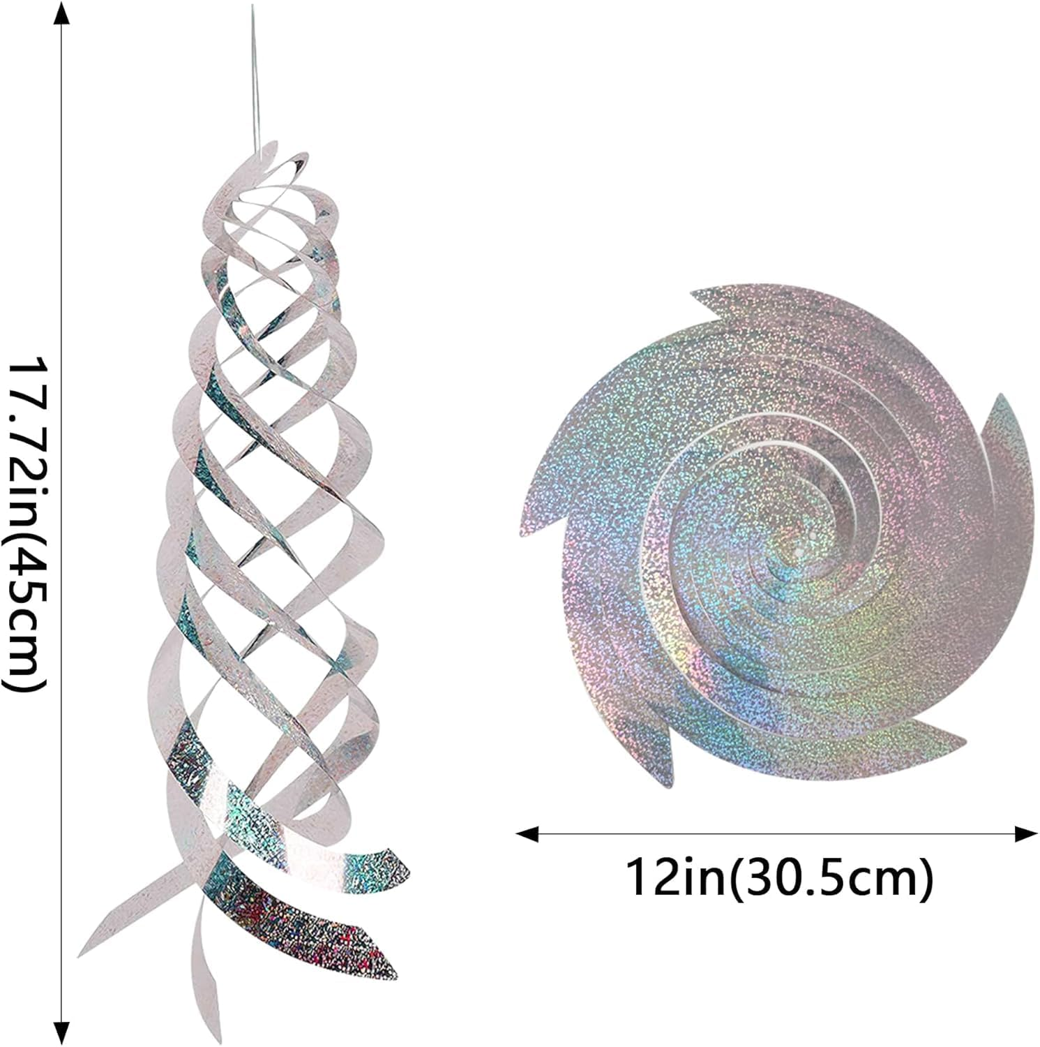 8Pcs Spiral Reflective Bird Repellent Discs &ndash; 17.8" Wind-Activated Deterrent, Silver Hanging Ornaments for Garden, Yard, Balcony & Window Bird Control image number 6