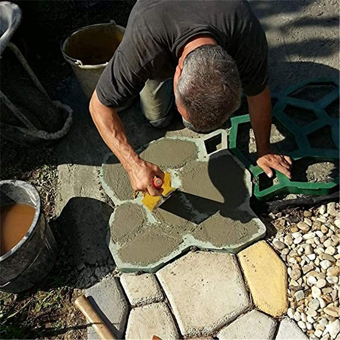 Concrete Molds Large Size Cement Molds and Forms, Rreusable Patio Concrete Paving Garden Path Molds for DIY Paving Brick Rock Stepping Stone (A) image number 3