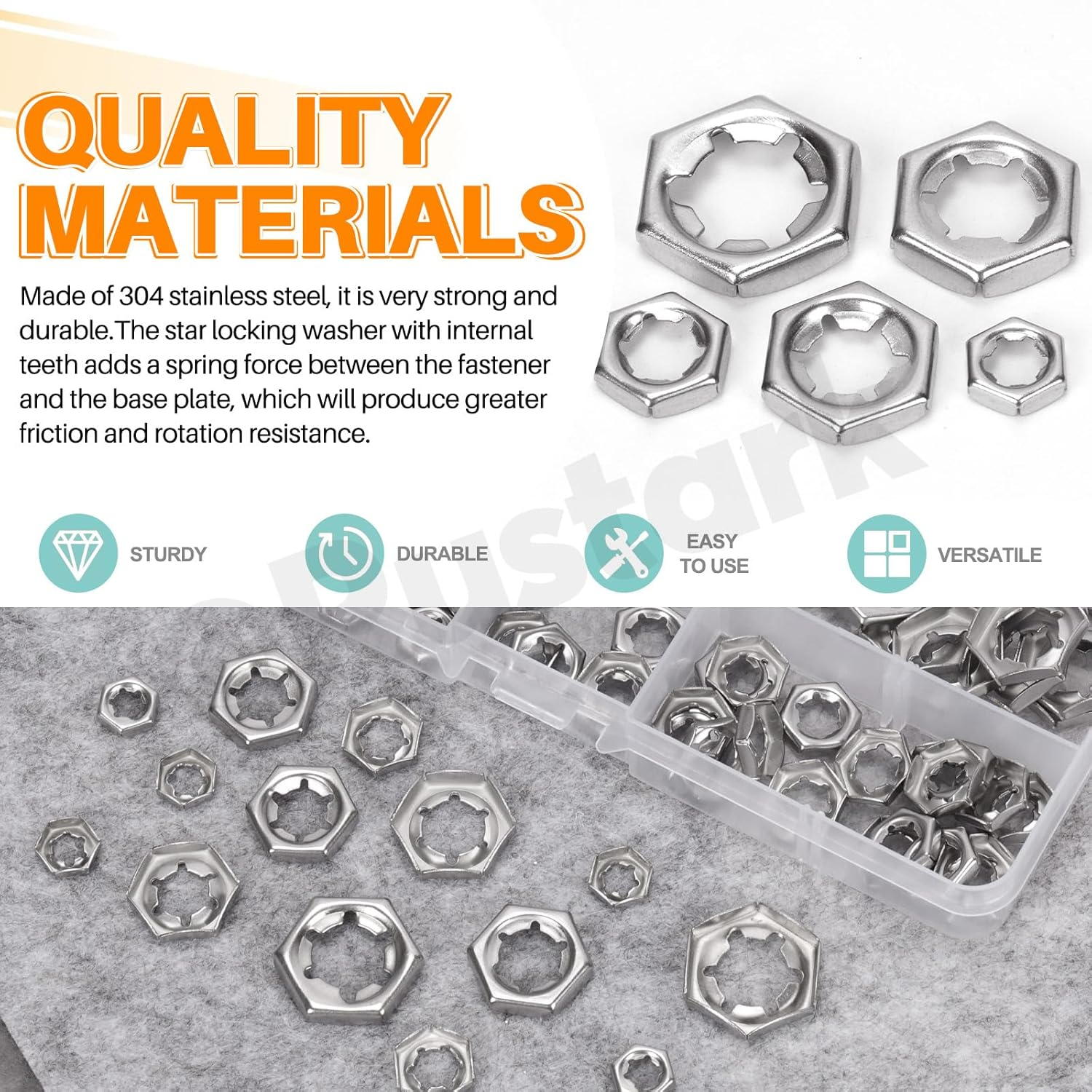 Rustark 105Pcs M6 M8 M10 M12 M14 304 Stainless Steel Push on Lock Nuts Assortment Kit Push Nuts Hex Hardware Nuts Fasteners Metric Machine Nuts for Machinery Manufacturing image number 5