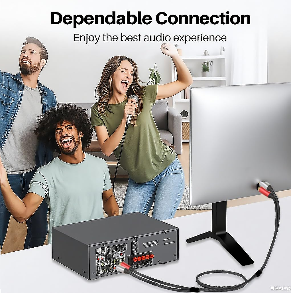 SSS&middot;GRGB 2RCA to 2RCA Audio Cable 33FT Gold-Plated Male to Male Stereo Subwoofer Cable, Nylon-Braided Hi-Fi RCA Cables for Home Theater, Car Audio, Amplifiers, Speakers (Dual Shielded Copper Core) image number 3