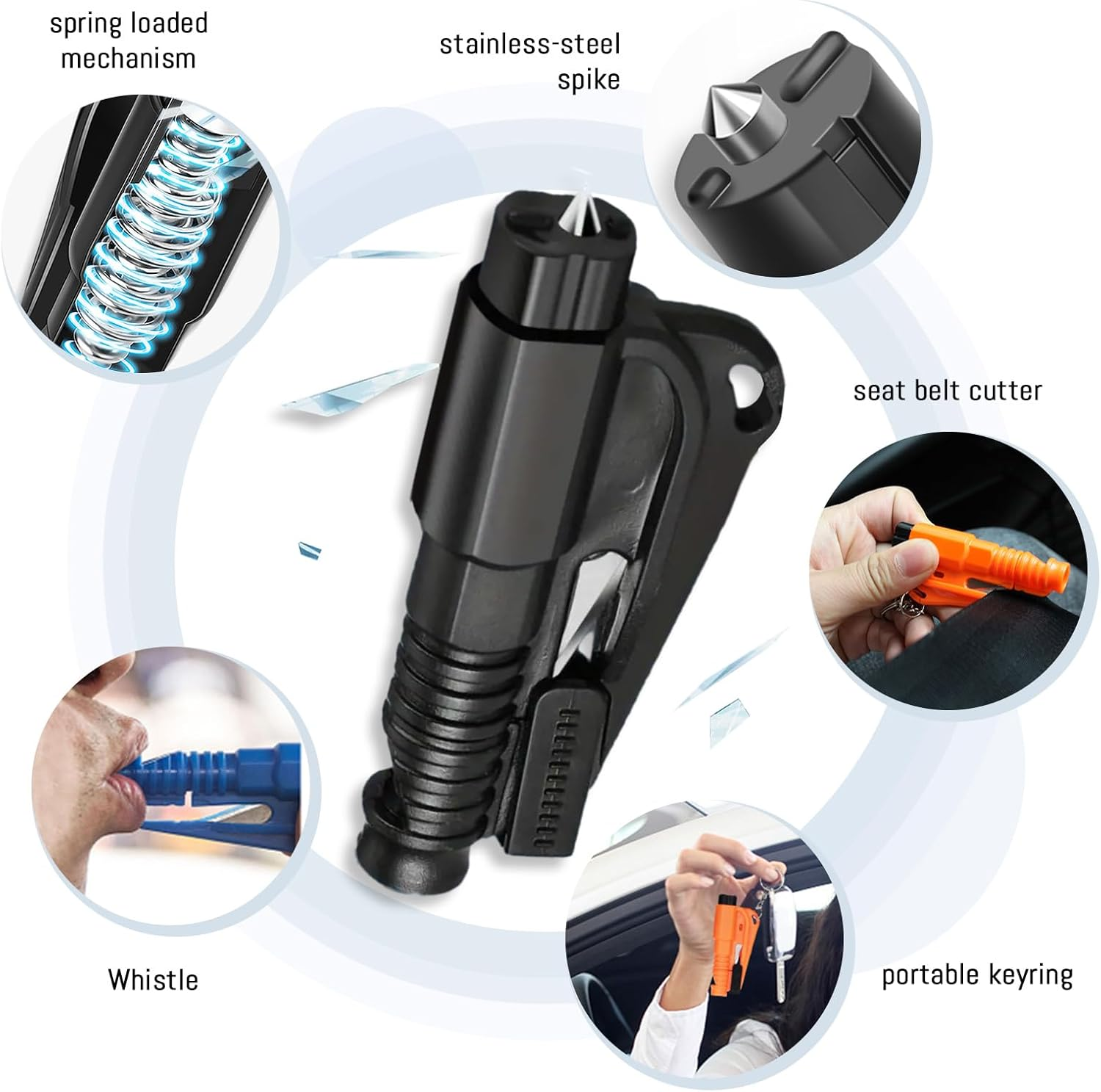 8 Pcs Window Breaker Seatbelt Cutter, 3 in 1 Glass Breaker and Seatbelt Cutter & Survival Whistle, Car Window Breaker Tool Keychain Car Escape Tool Applicable to All Cars, Green