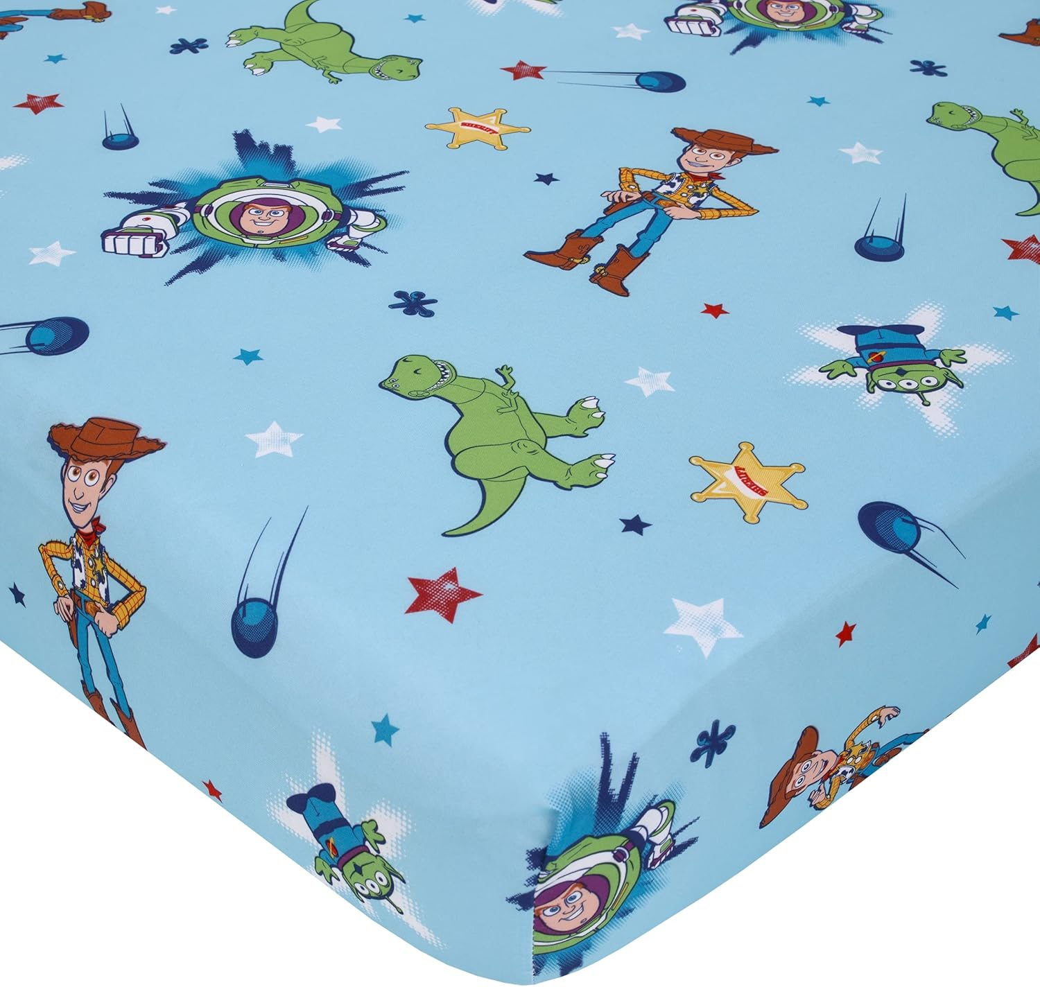 Disney Toy Story Power up 2 Pack Fitted Sheet and Pillowcase Toddler Sheet Set, Blue/Green image number 2
