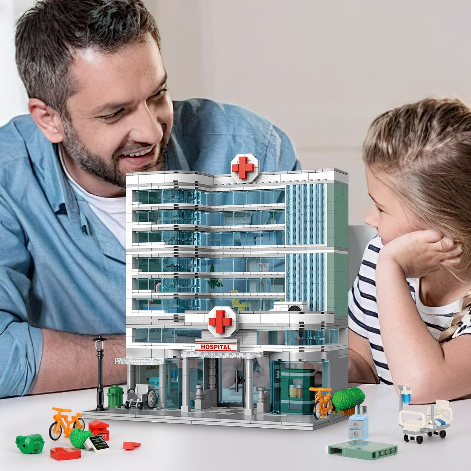 City Hospital Toy Building Set with LED Lighting, Compatible with , Modular Three-Story Architecture Set for Adults, Gift Idea for Kids Ages 10 and up (1350 Pieces)