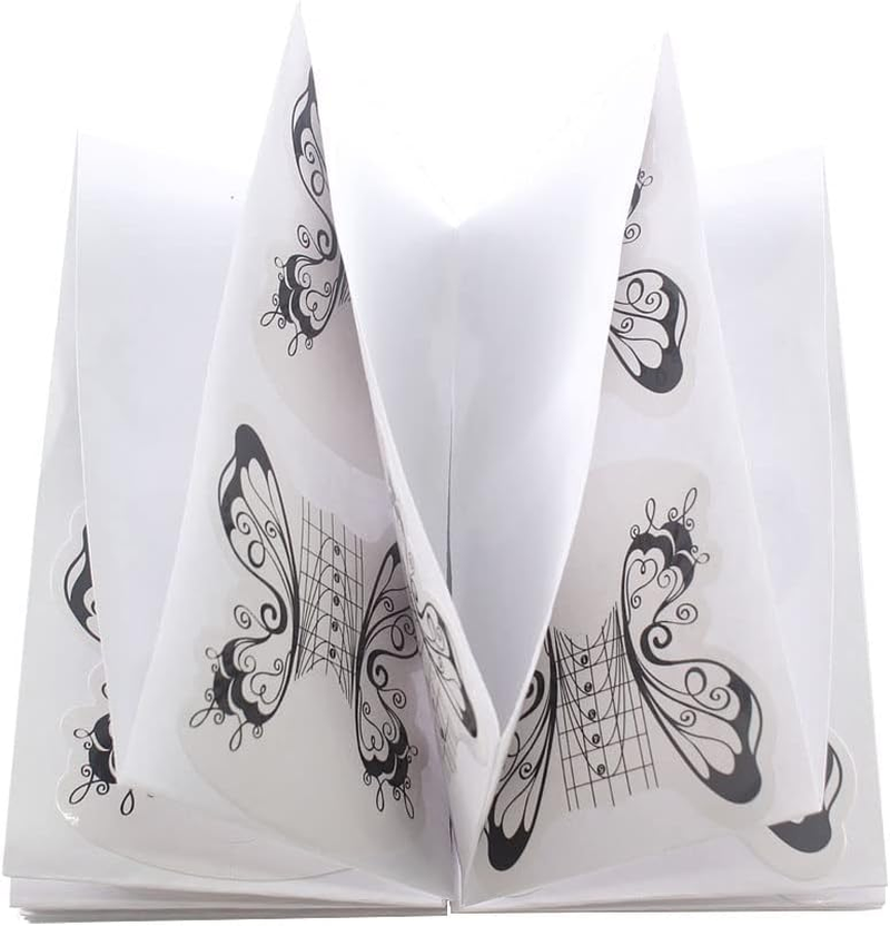 VNC 200 Pcs Nail Form Guide Acrylic Tip Extension Forms Black and White Color Sticker Rroll Manicure Tool for Acrylic UV Gel Nail Art Tips Butterfly Shape Long Nail Extension Bluider Forms image number 4