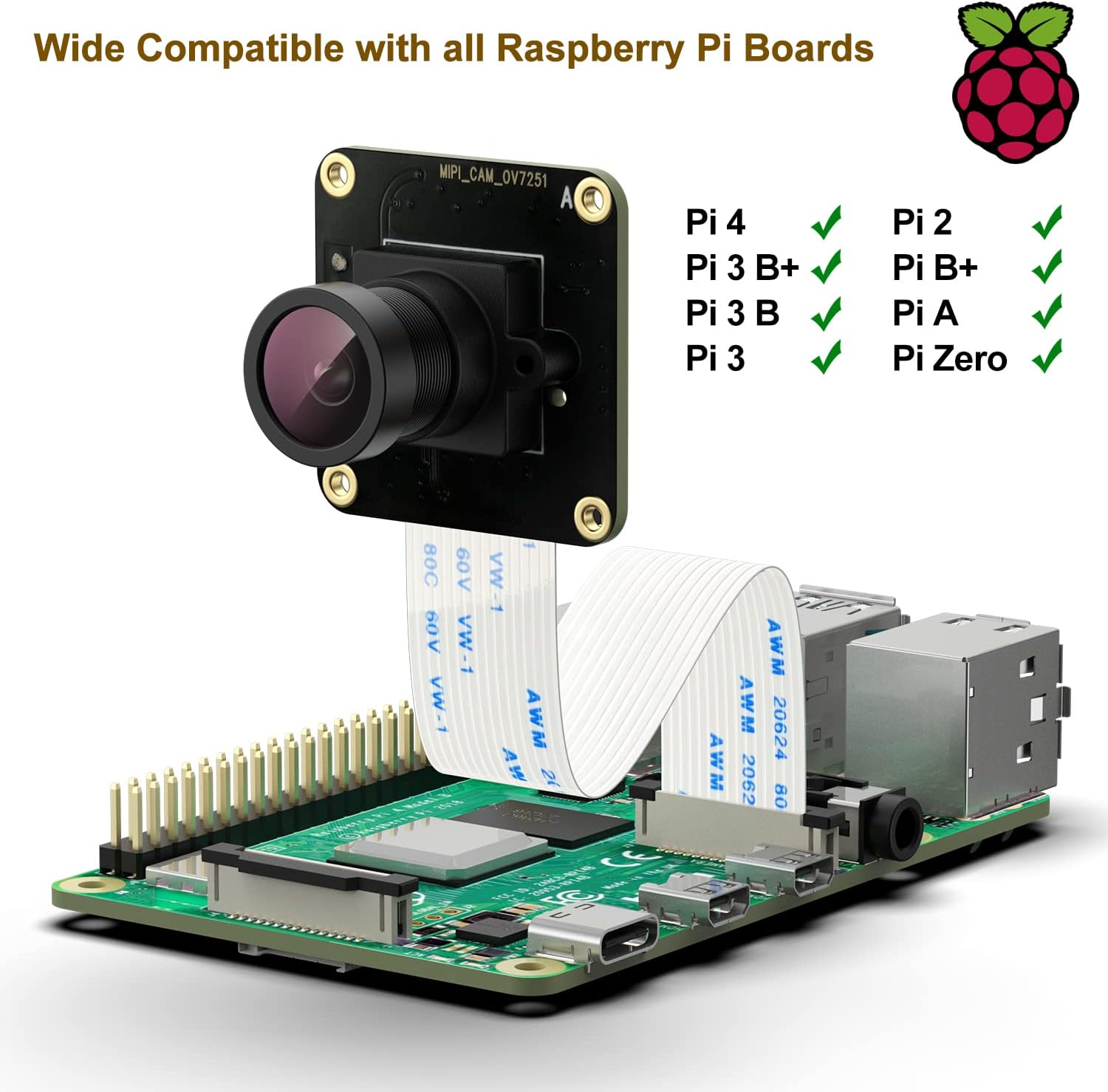 Raspberry Pi Camera OV9281 up to 453Fps External Trigger Stream Mode Monochrome Global Shutter Sensor 1Mpixel for Rasp Pi 4B 3B+ 3B 3A+ CM3+ CM3 Pi Zero W,Support Bullseye Libcamera (Black) image number 1