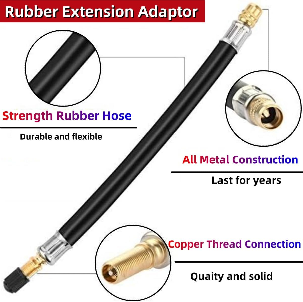 Two Flexible Stem Extenders 160Mm and Two 90 Degree Brass Tire Stem Extension Adapters, Tire Valve Extension Adapters for Bicycles, Motorcycles and Cars image number 3