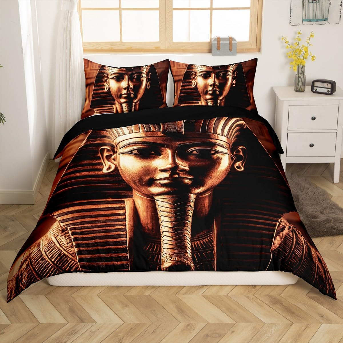 Erosebridal Pharaoh Bedding Sets, King Size 3D Ancient Egypt Tribe Decor Comforter Cover Set for Adult Women Boys Bedroom Home Decor, Egyptian Pyramids Exotic Style Duvet Cover, No Filling Inside image number 4