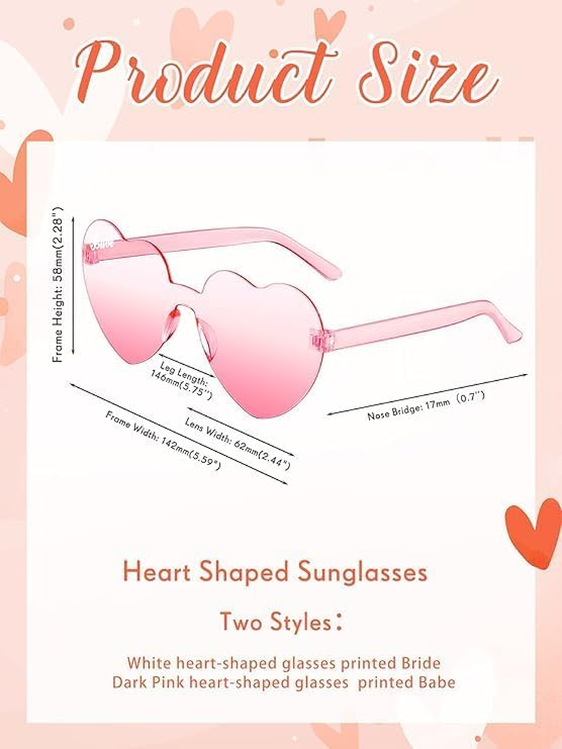 Heart Shaped Sunglasses, Rimless Design, 18 Pairs, Pink and Clear, Bride and Bachelorette Party image number 1