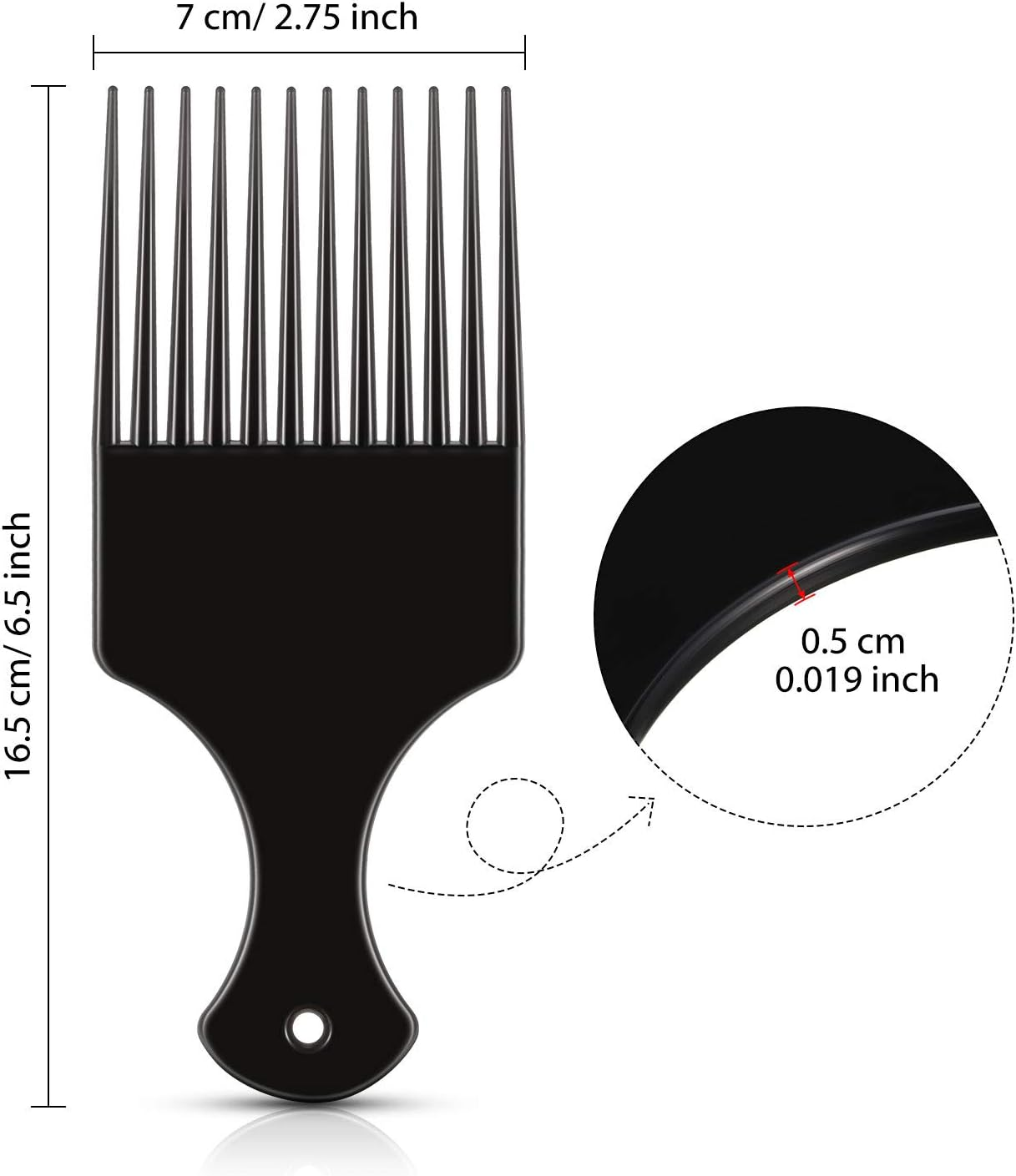 6 Pieces Smooth Plastic Afro Hair Combs, 6.5 Inch Natural Curly Hair Styling Tool (Black) image number 5