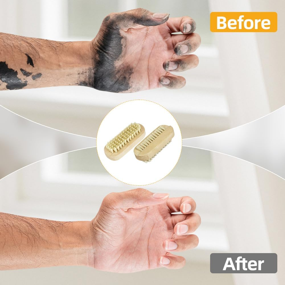 AYBUY 2 Pack Double Sided Wooden Nail Brush, Boar Bristle Nail Cleaning Brush, Nails Scrubber for Manicure and Pedicure Grooming