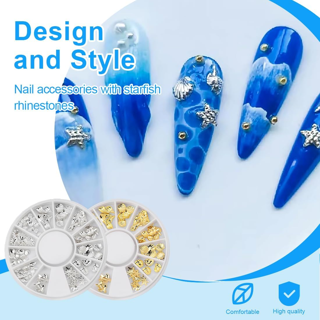 Tomedeks 2 Boxes 3D Nail Charms,Gold Silver Nail Stuff,3D Metal Nail Charms,Nail Art Charms,Summer Beach Charms,Nail Gems,Assorted Styles,Girls Nail Art DIY Accessories