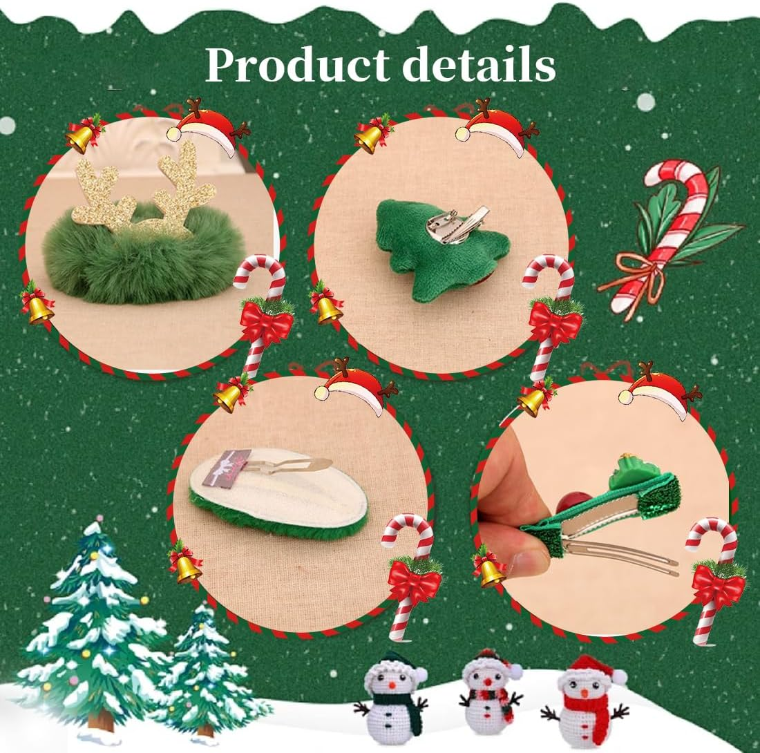 VYIBPDY Set of 4 Hair Accessories Girls Christmas, Elk, Christmas Tree, Hairpin Set, Creative for Children, Green image number 5