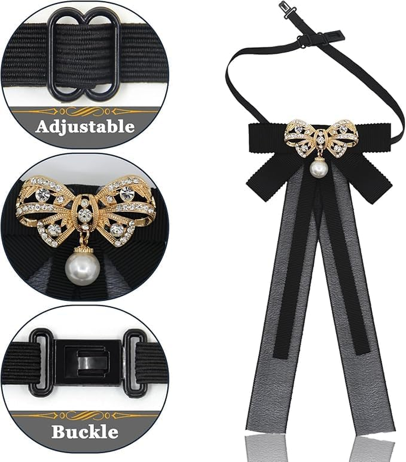Bow Ties for Women, Black Clip on Ties Bow Brooches for Woman Girls, Women Accessory Neckties image number 3